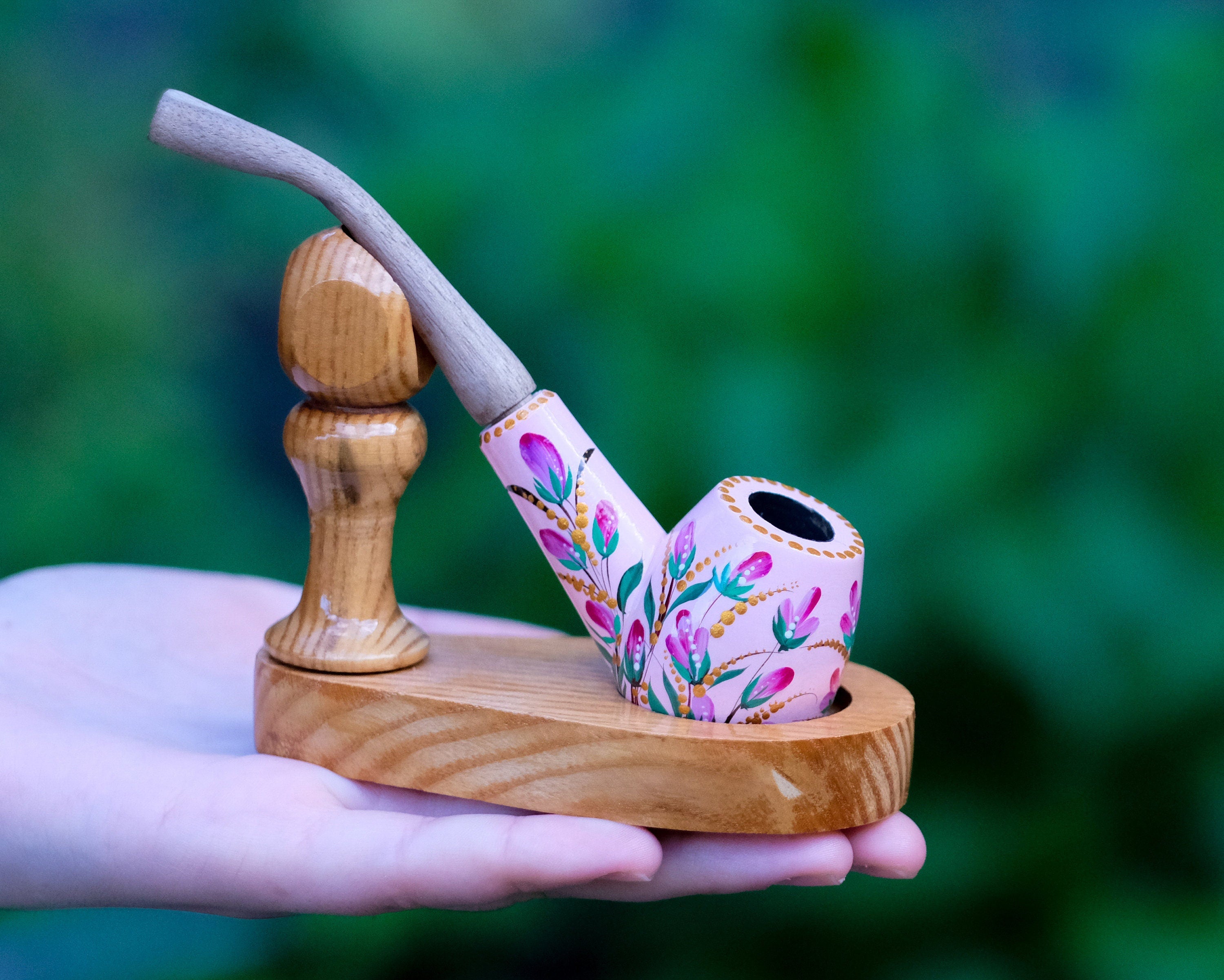 Painted Lily of the Valley Smoking Pipe - Ukrainian Wooden Tobacco Pipe