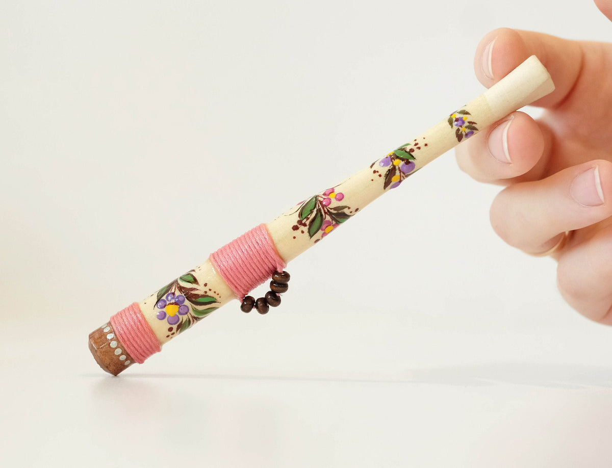 Wooden Regular cigarette holder - Hand-painted tribal cigarette holder with Ukraininan folk art Petrykivka