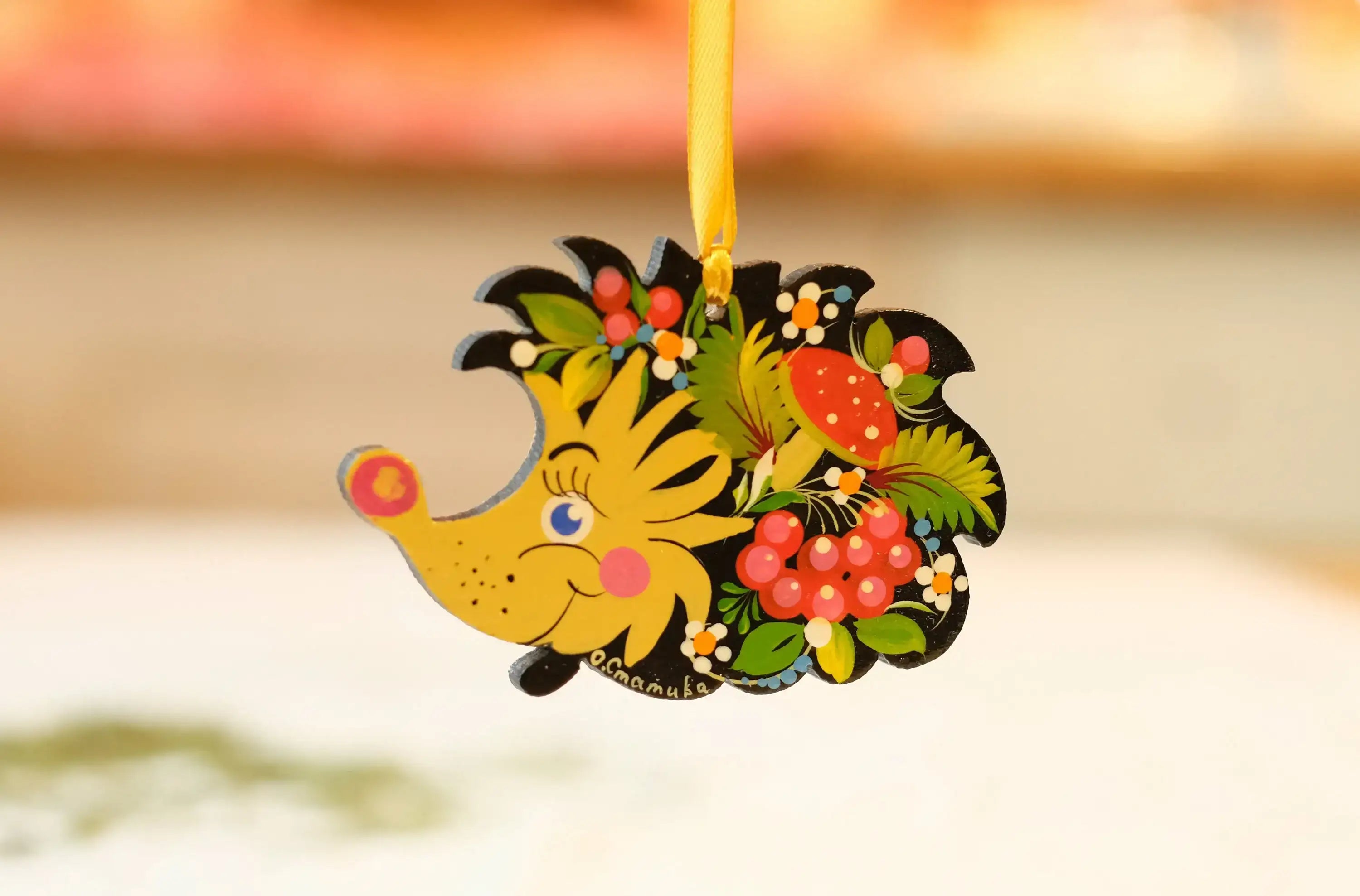 Wooden Painted Hedgehog Christmas Ornament