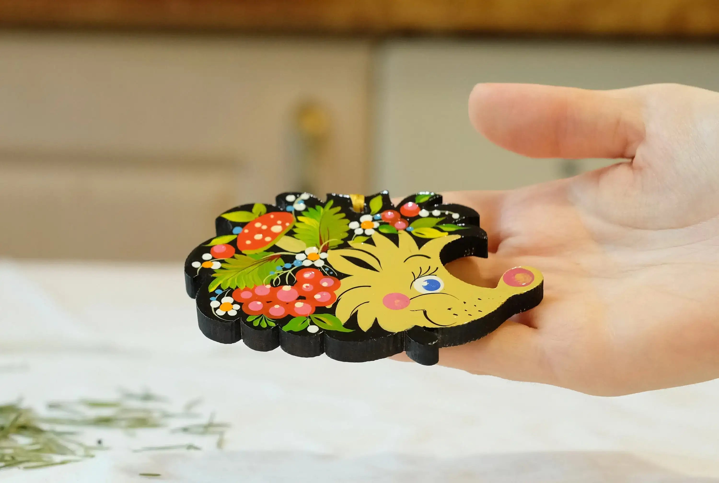 Wooden Painted Hedgehog Christmas Ornament