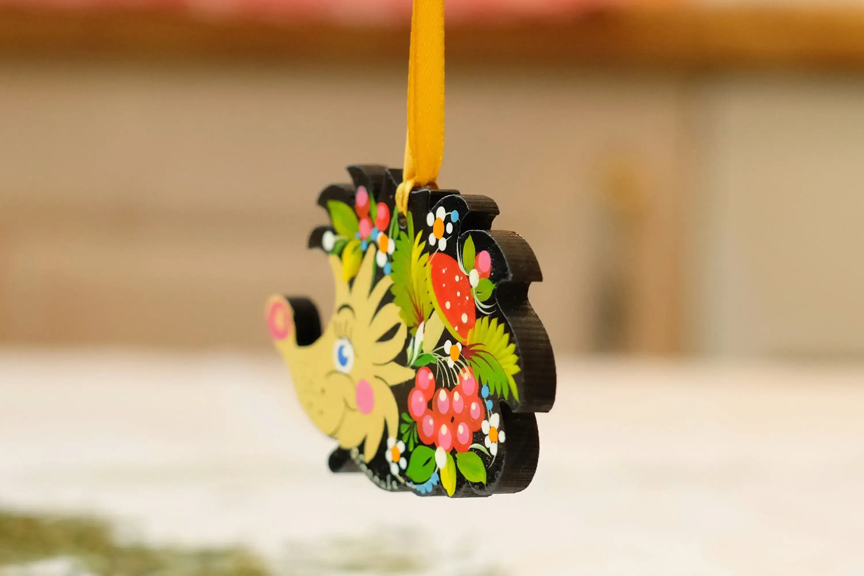 Wooden Painted Hedgehog Christmas Ornament