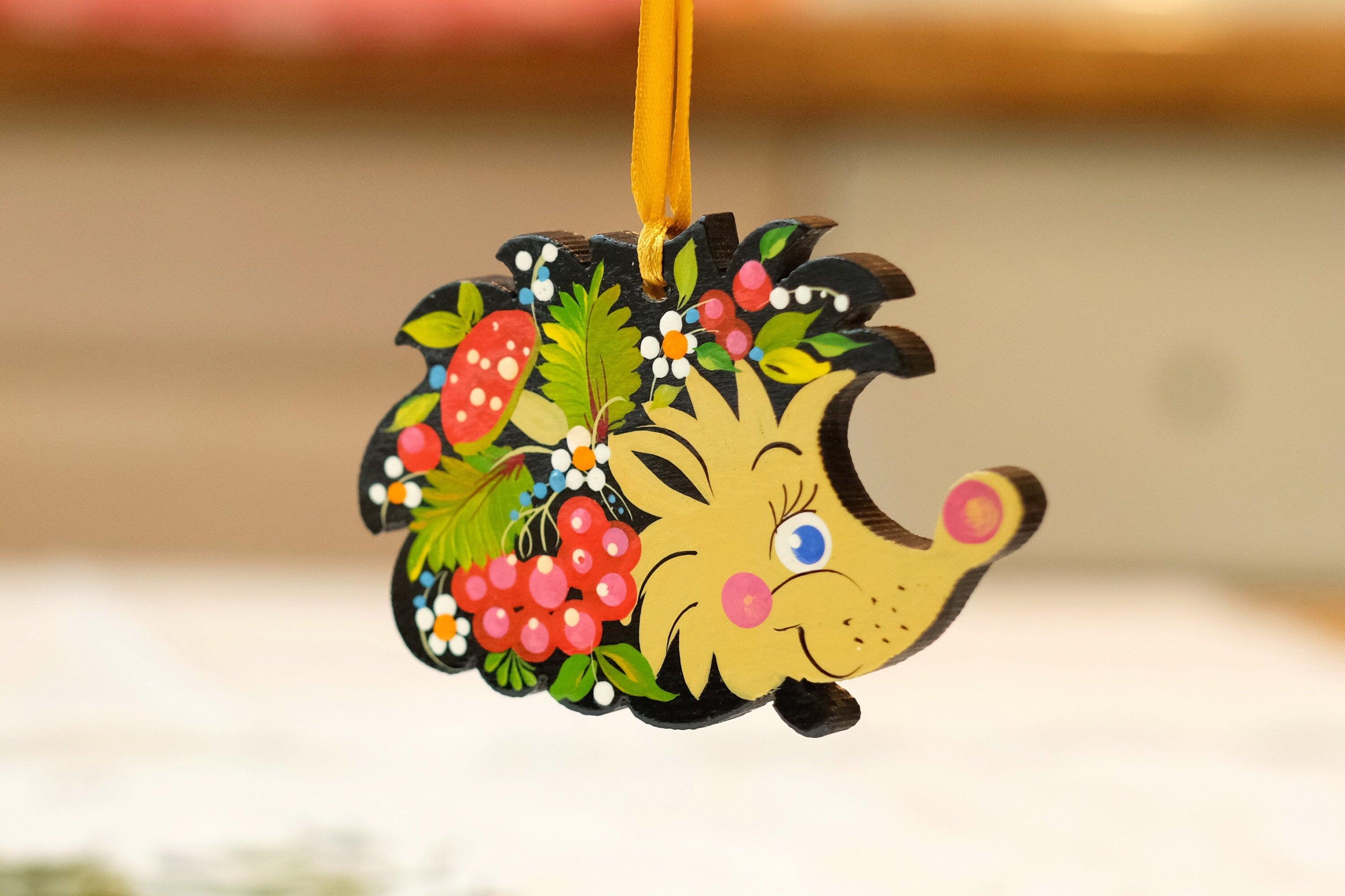 Wooden Painted Hedgehog Christmas Ornament