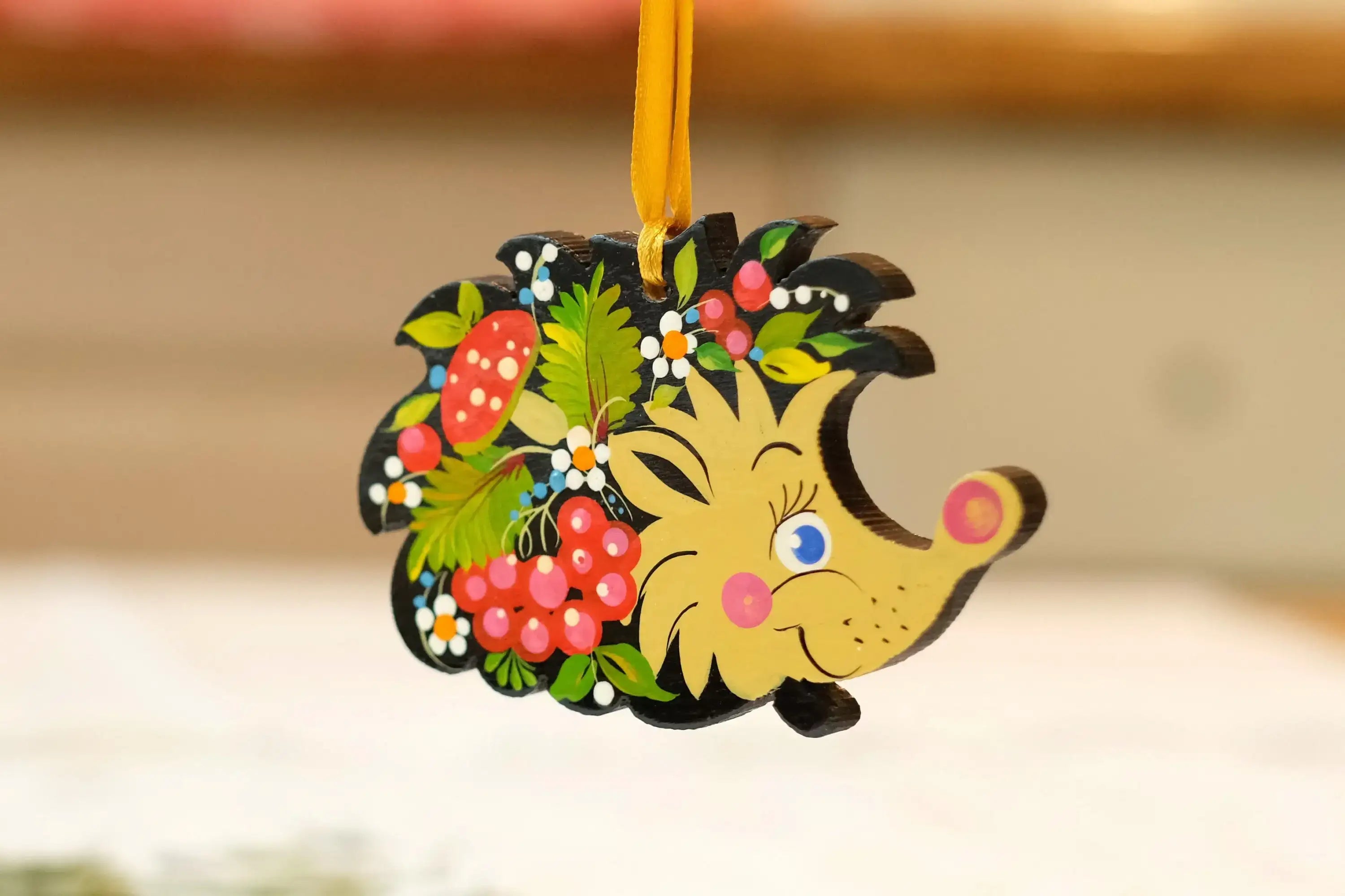 Hedgehog Easter Ornament Painted on Wood