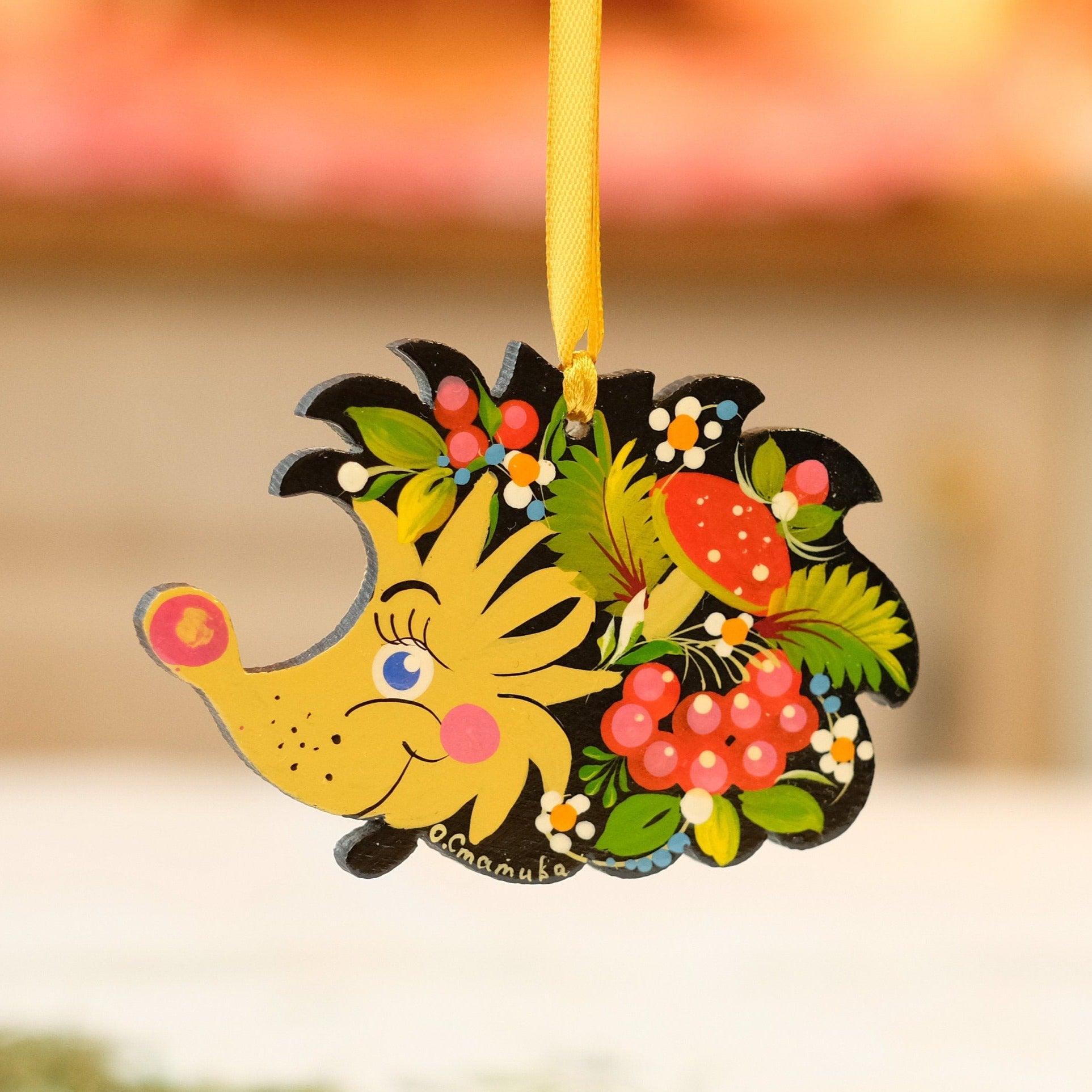 Wooden Painted Hedgehog Christmas Ornament