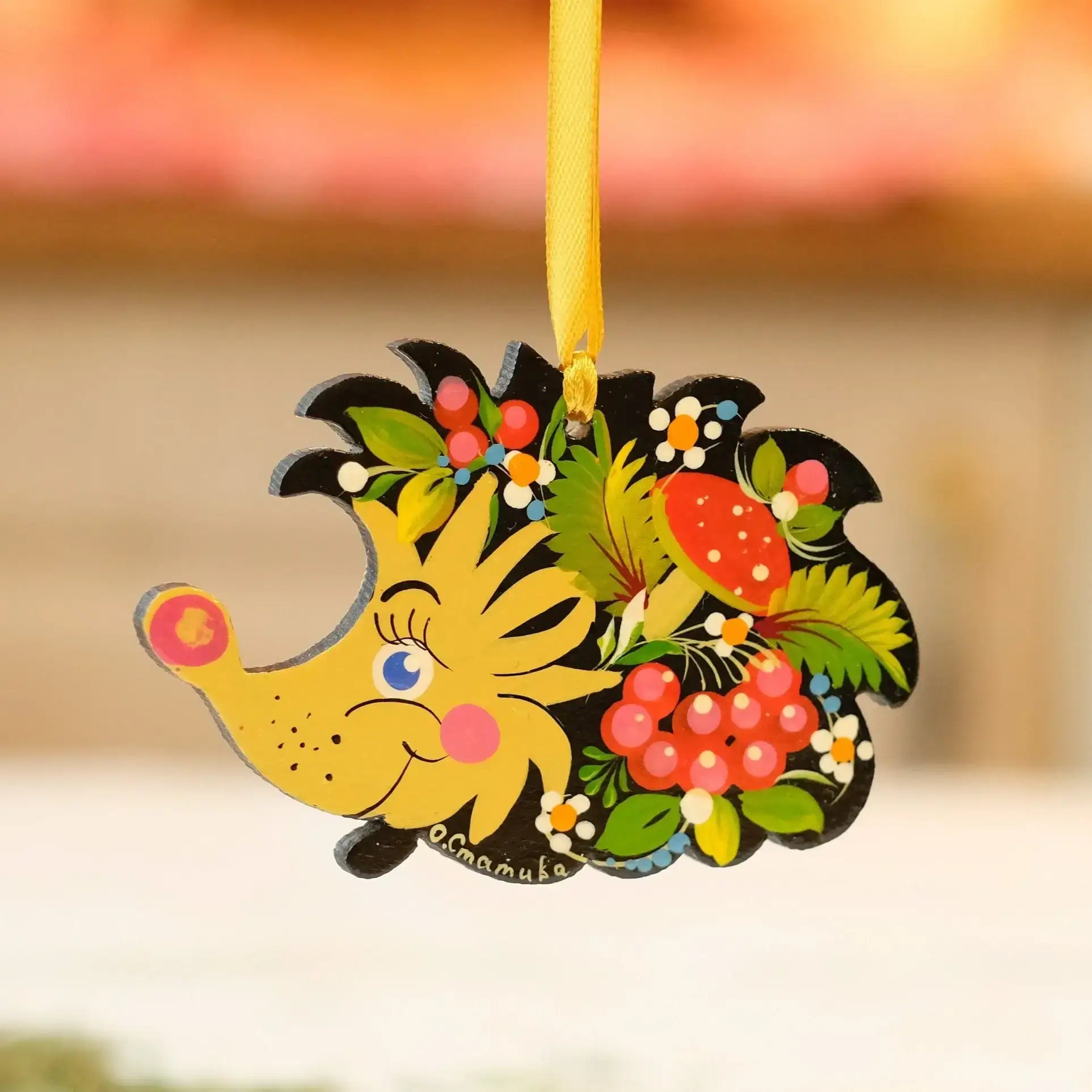 Hedgehog Easter Ornament Painted on Wood