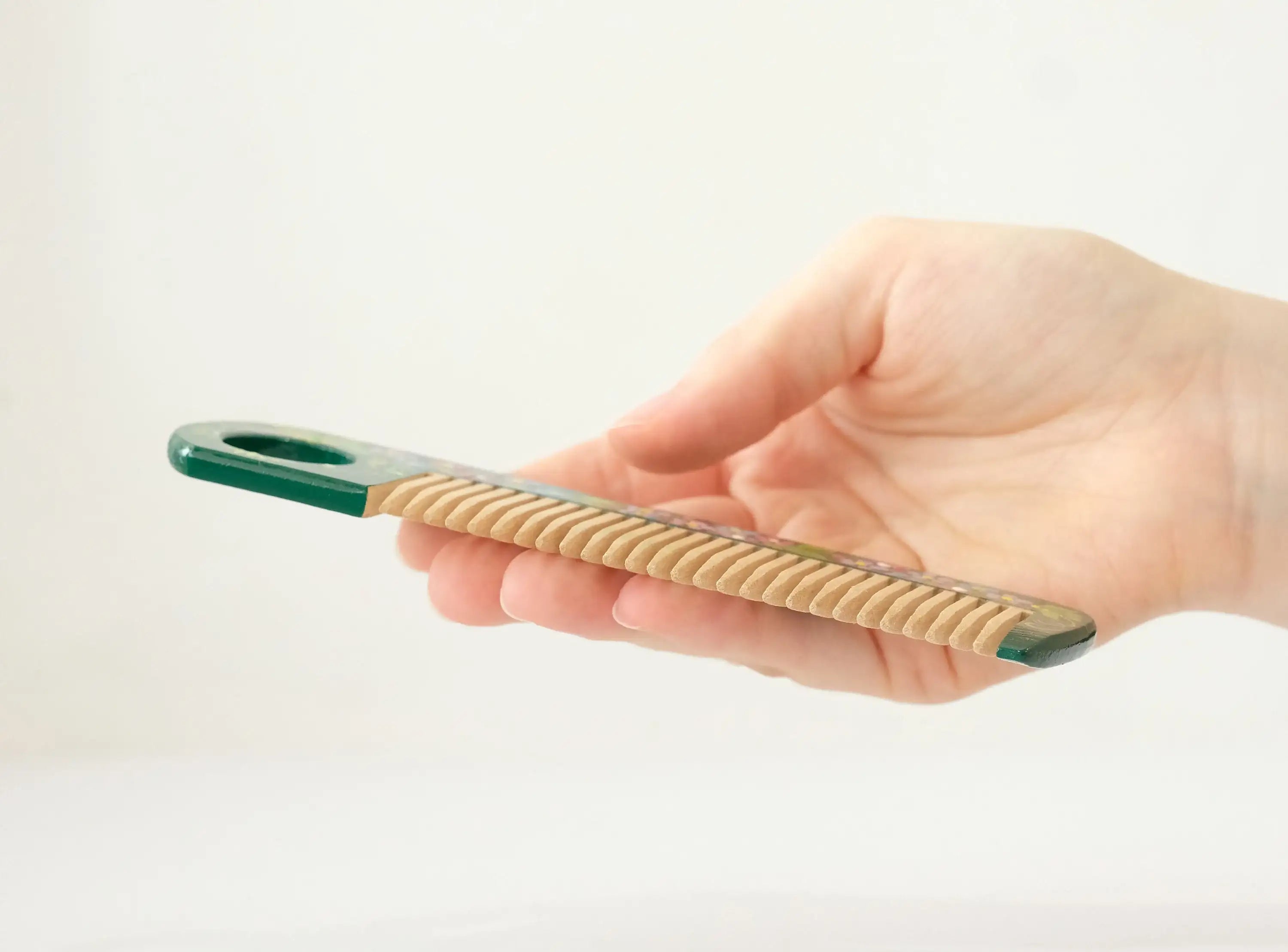 Painted Wooden Emerald Green Hair Comb - Pocket-Sized, Handmade with Petrykivka Art