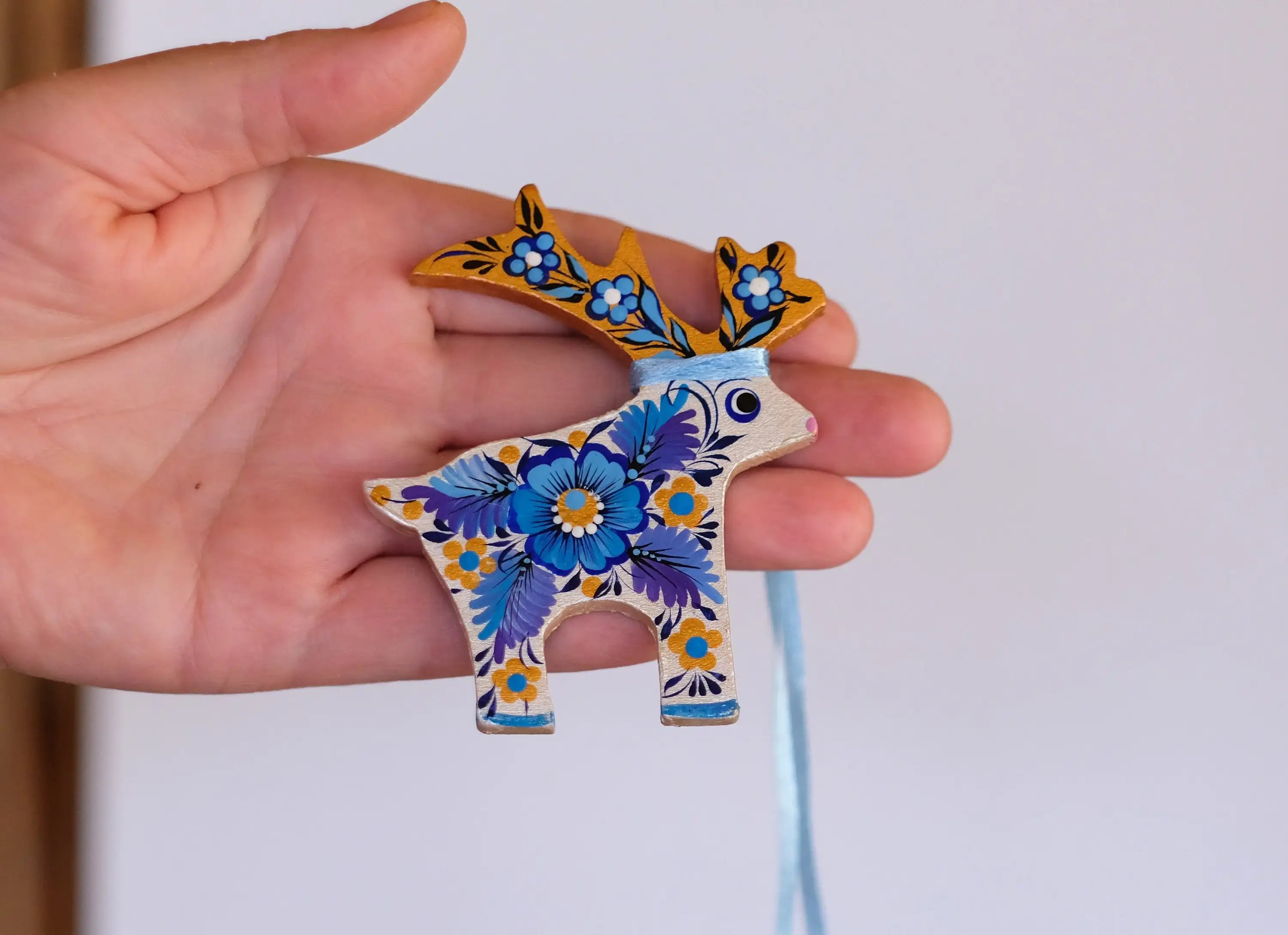 Hand-painted Wooden Deer Christmas Ornament
