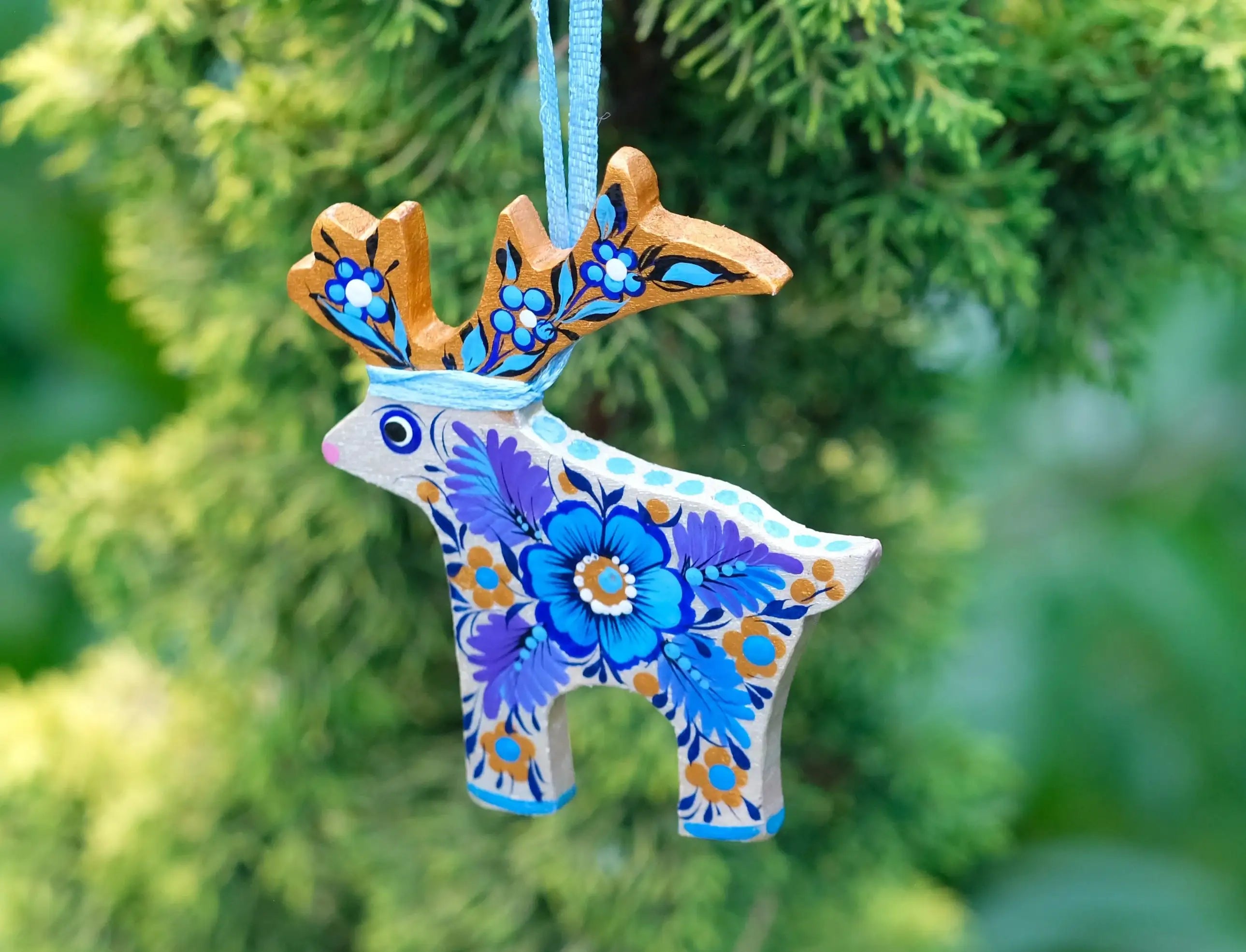 Hand-painted Wooden Deer Christmas Ornament