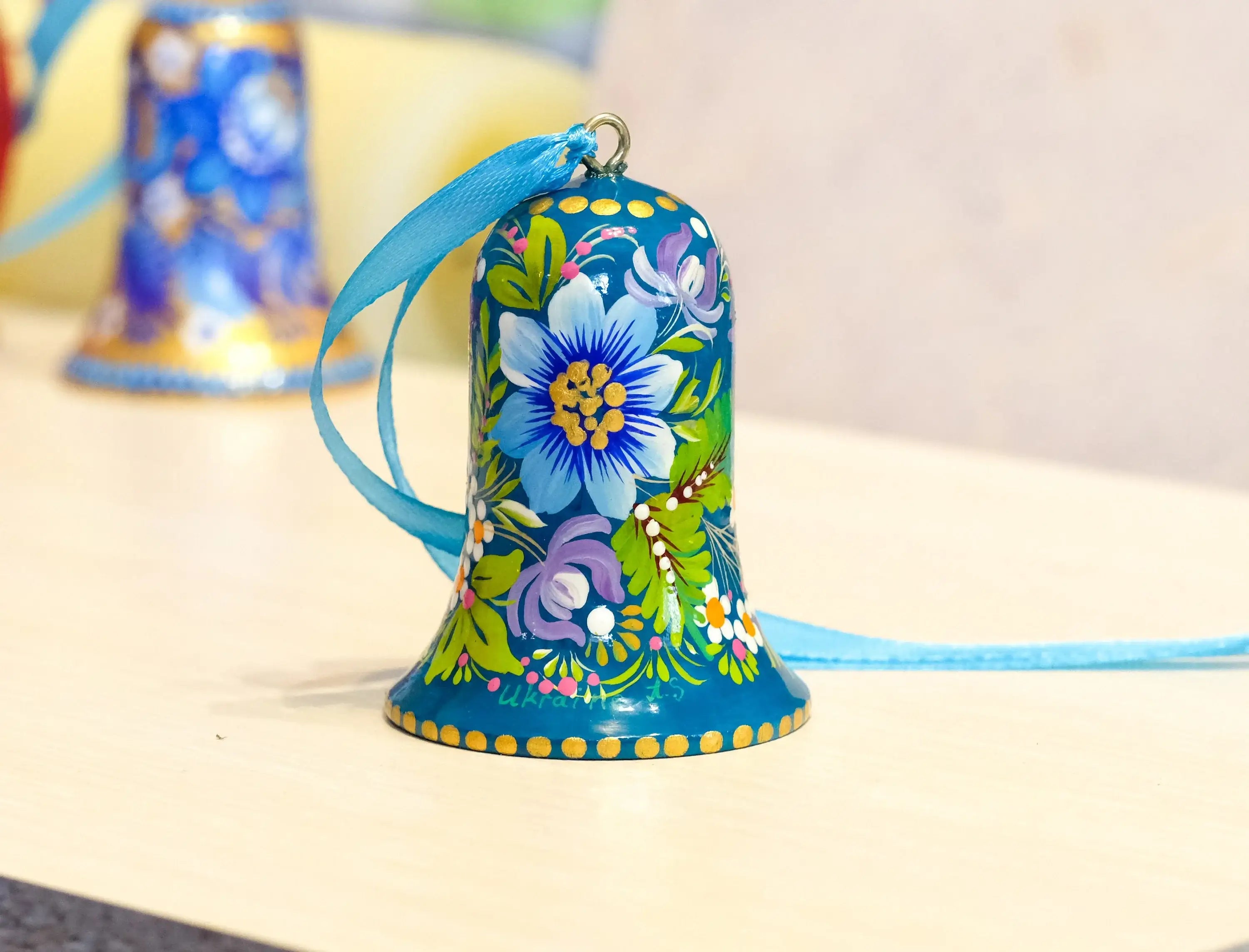 Painted Wooden Hummingbird Christmas Bell Ornament