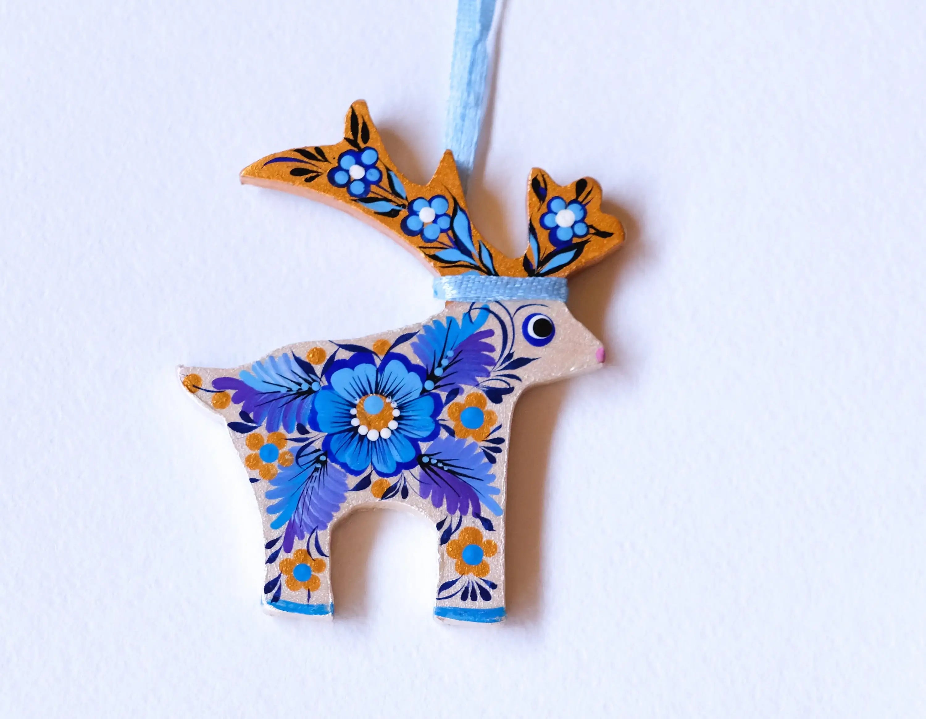 Hand-painted Wooden Deer Christmas Ornament