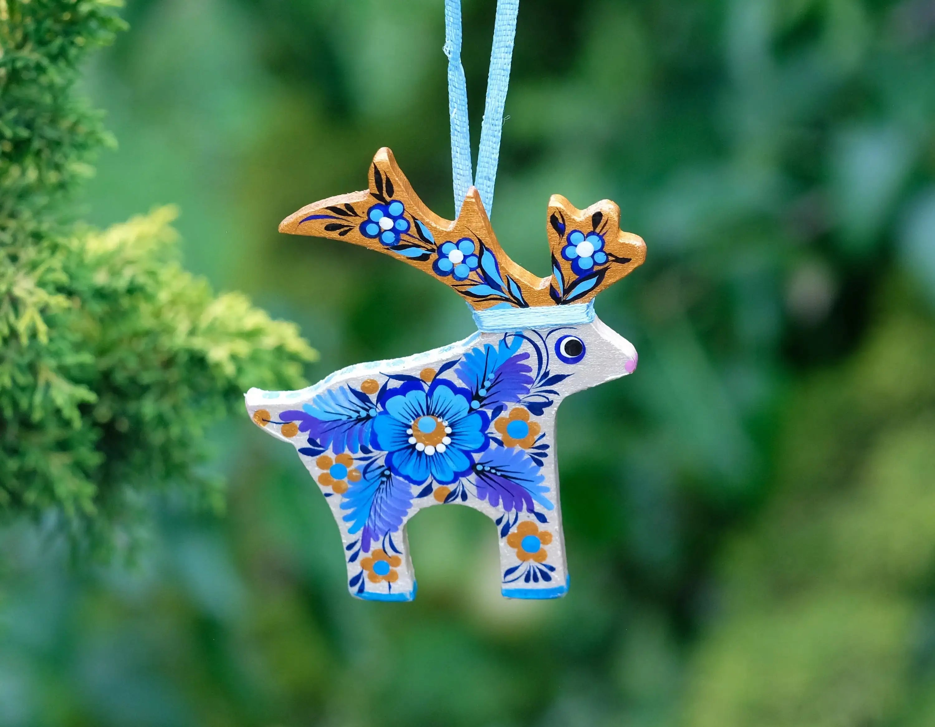 Hand-painted Wooden Deer Christmas Ornament