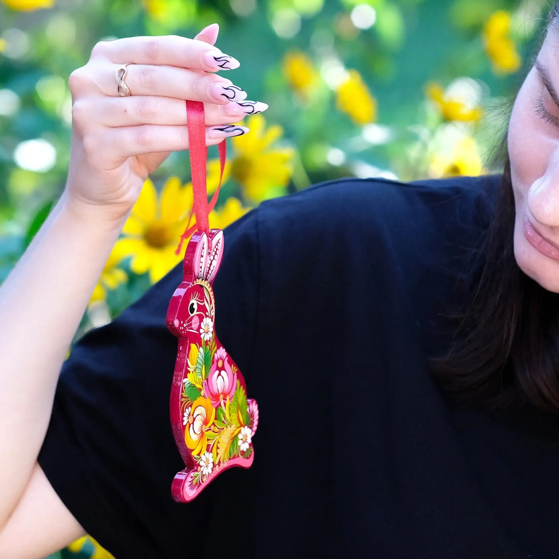 Large Hand-painted Wooden Rabbit Easter Ornament