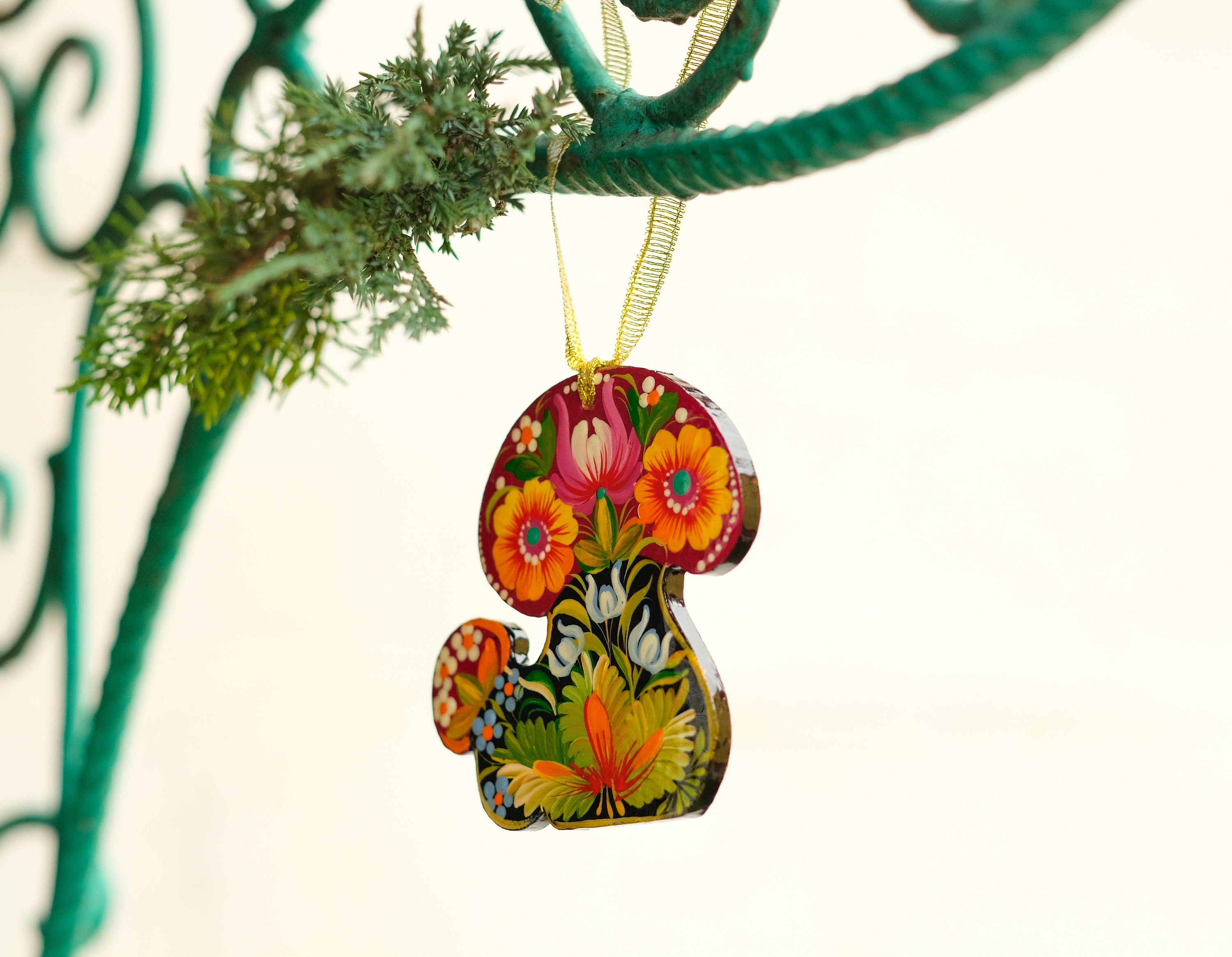 Mushroom Painted Wooden Christmas ornament