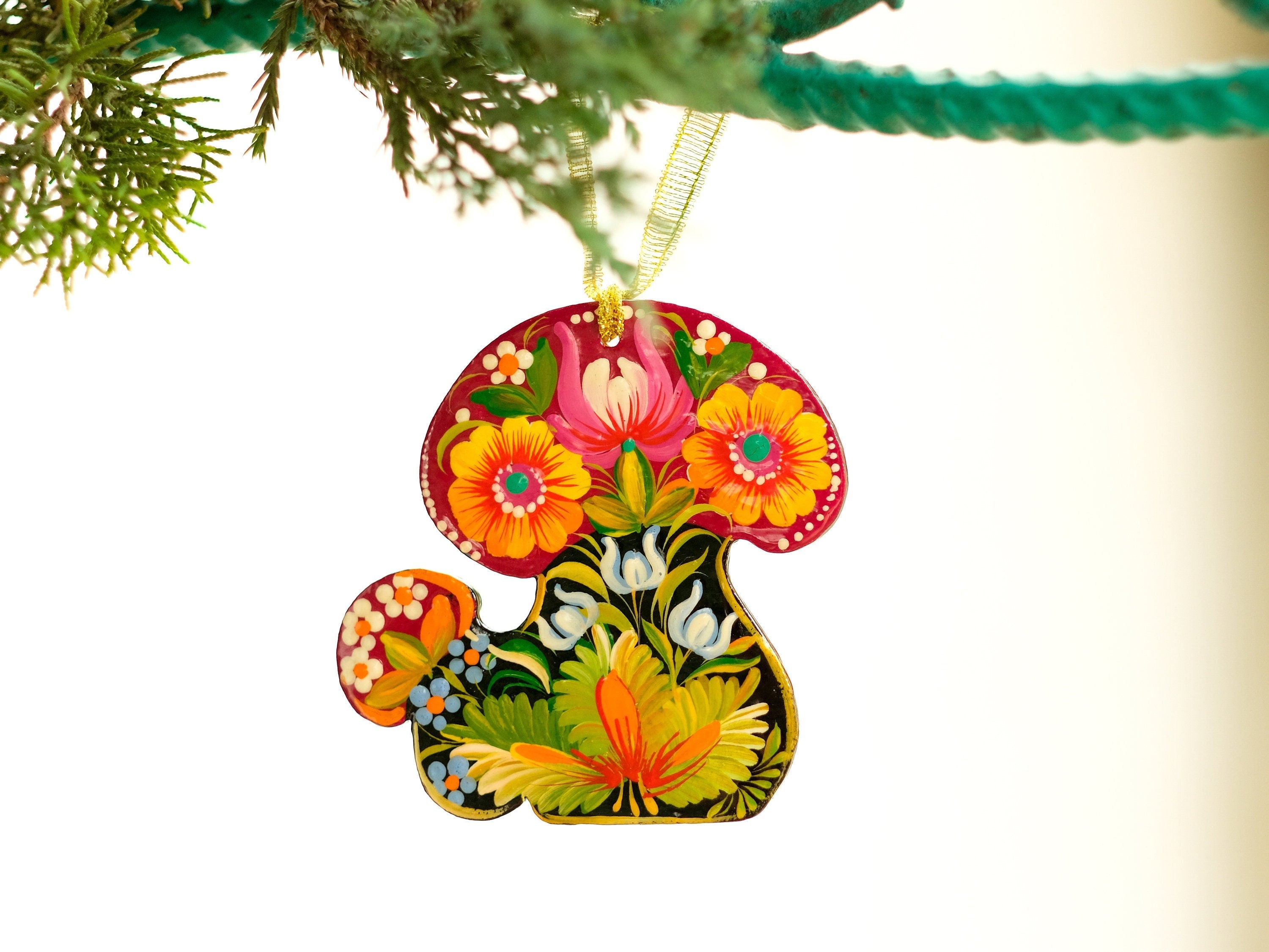 Mushroom Painted Wooden Christmas ornament
