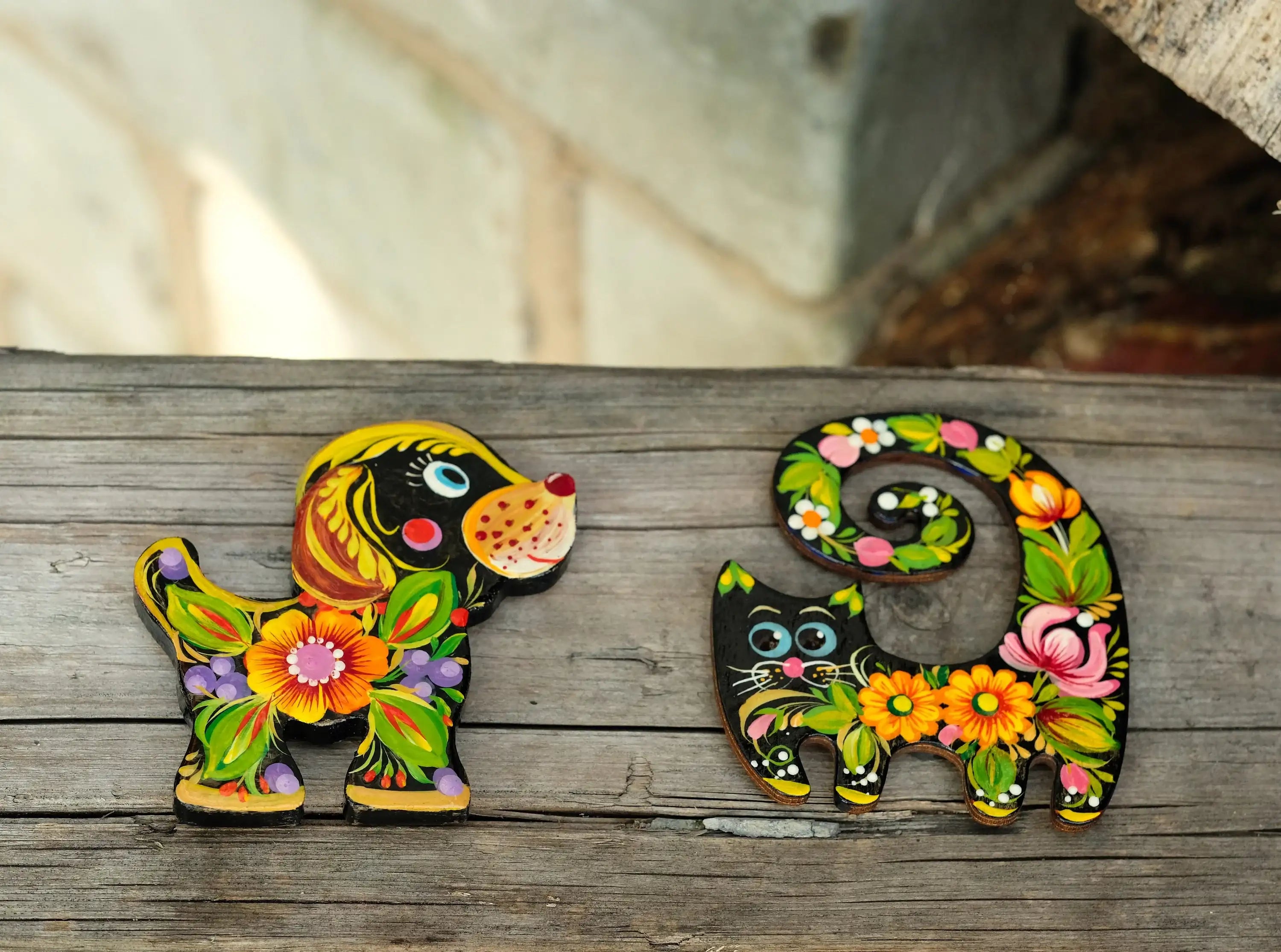 Painted Wooden Dog Fridge Magnet - Ukrainian Folk Art Locker magnet, Funny Animal Decorative Magnet