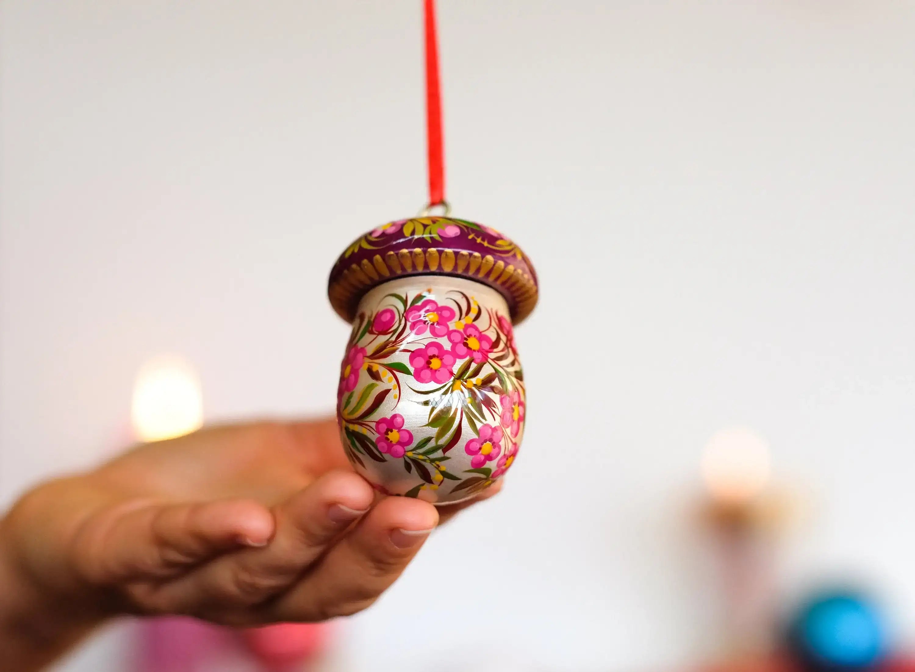 Fillable Wooden Painted Mushroom Christmas Ornament