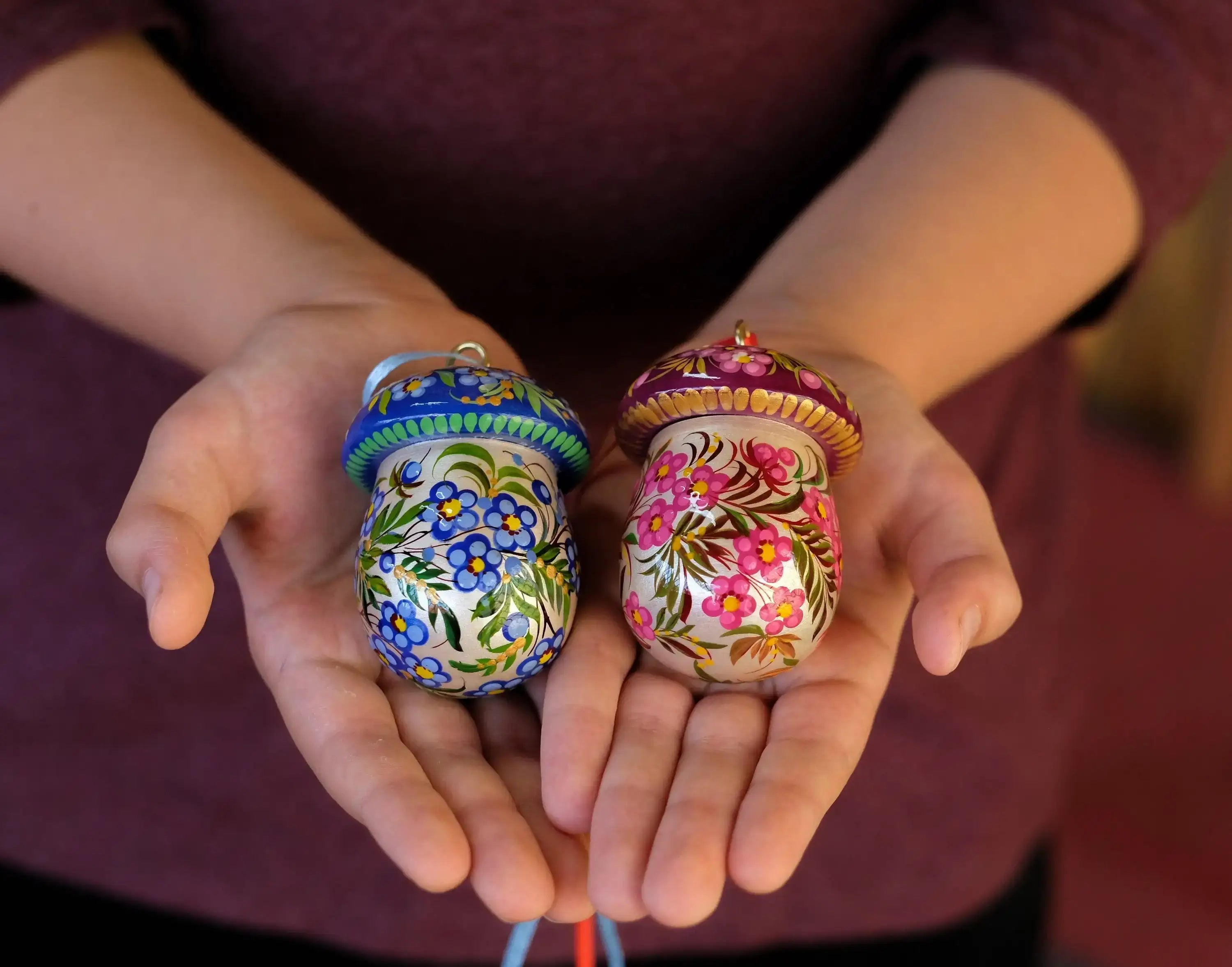 Fillable Wooden Painted Mushroom Christmas Ornament