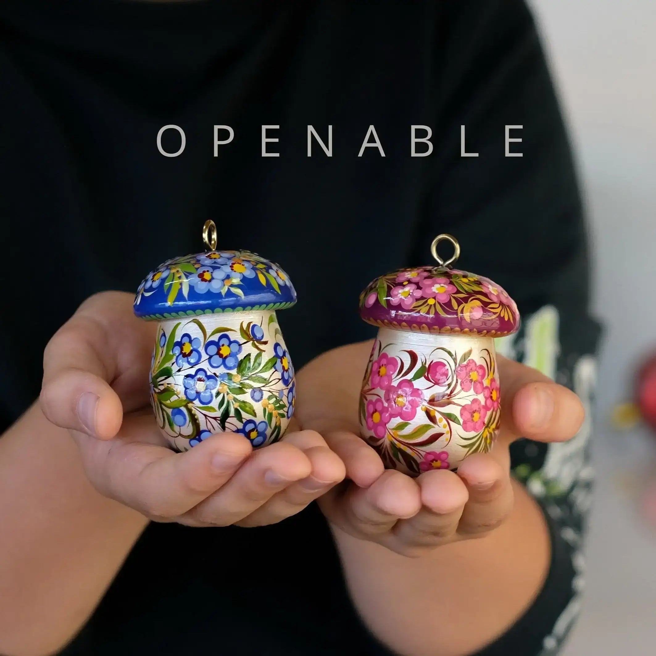 Fillable Wooden Painted Mushroom Christmas Ornament