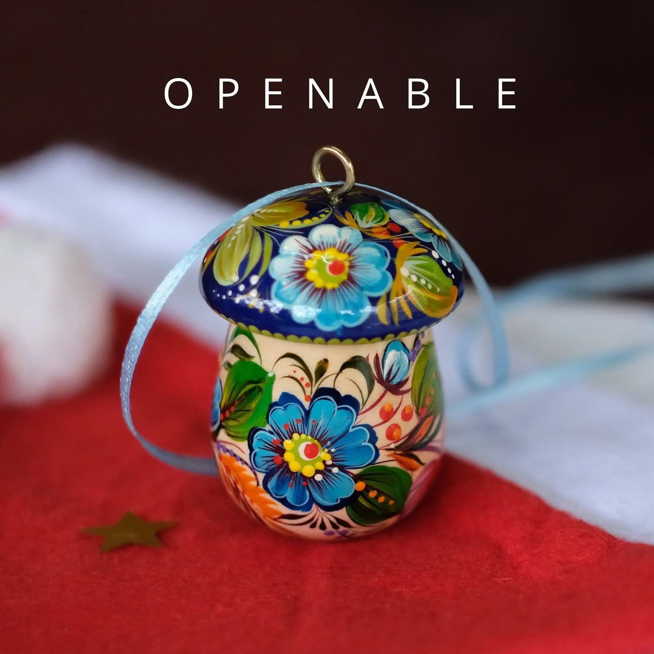 Fillable Hand-painted Wooden Mushroom Easter Ornament