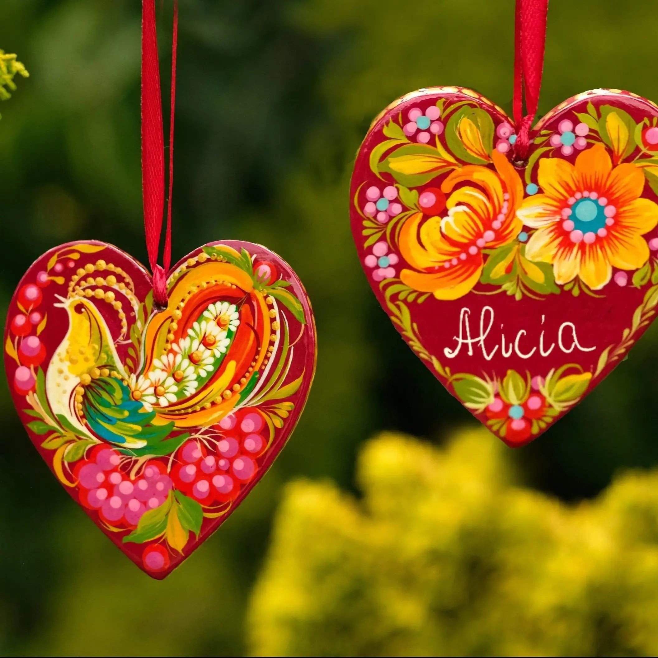 Personalized Painted Wooden Red Heart Christmas Ornament