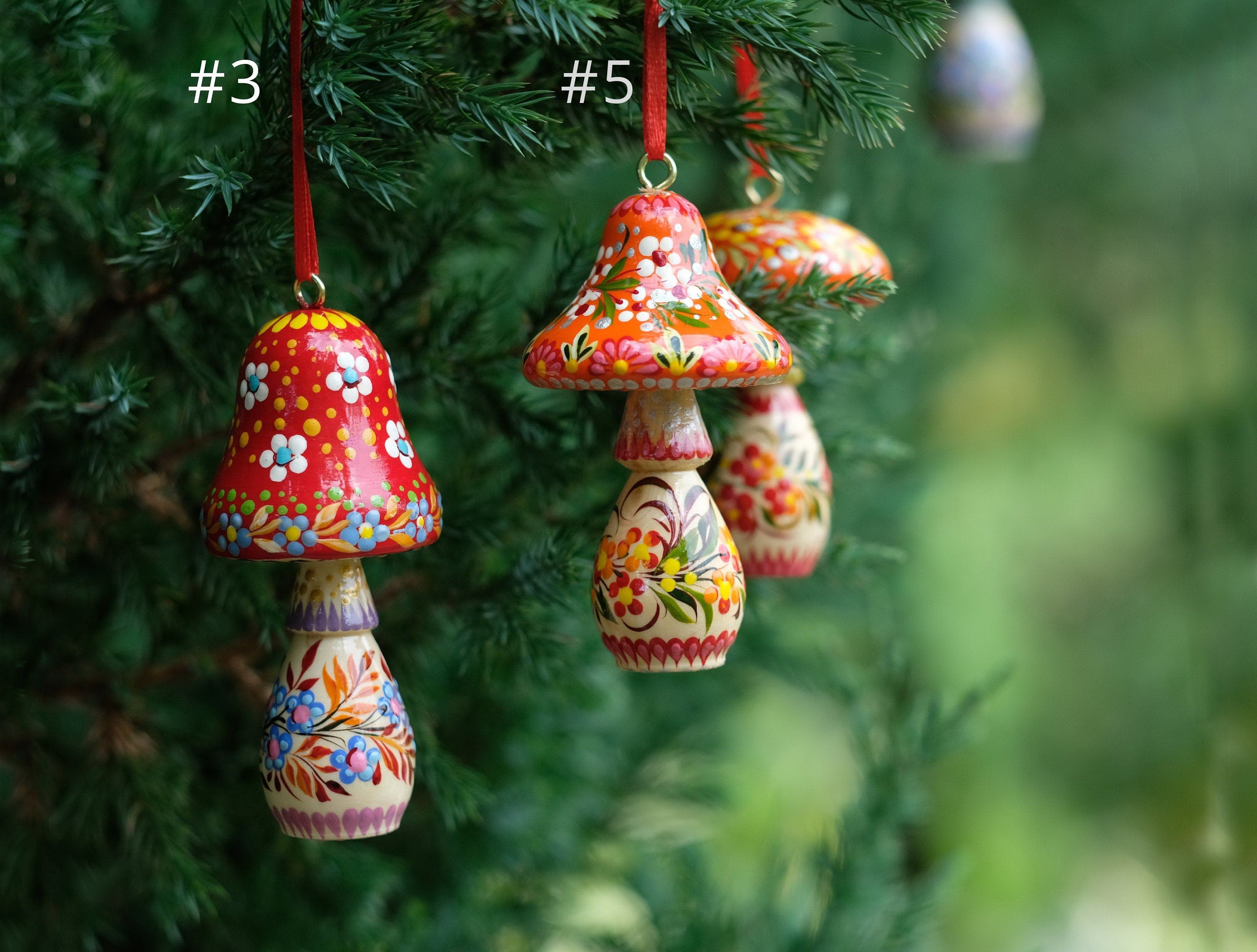 Painted Wooden Mushroom Christmas Ornament