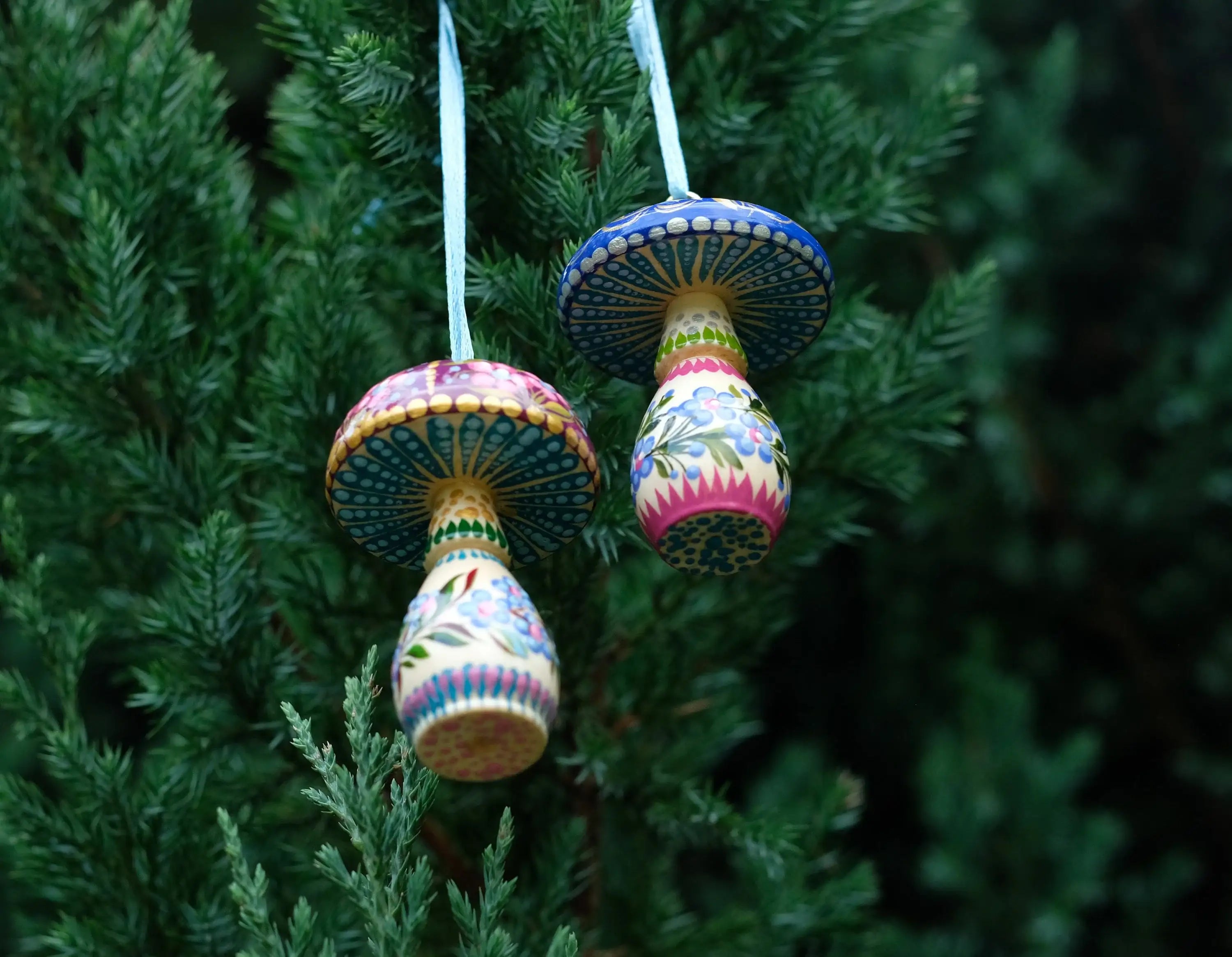 Painted Wooden Mushroom Christmas Ornament