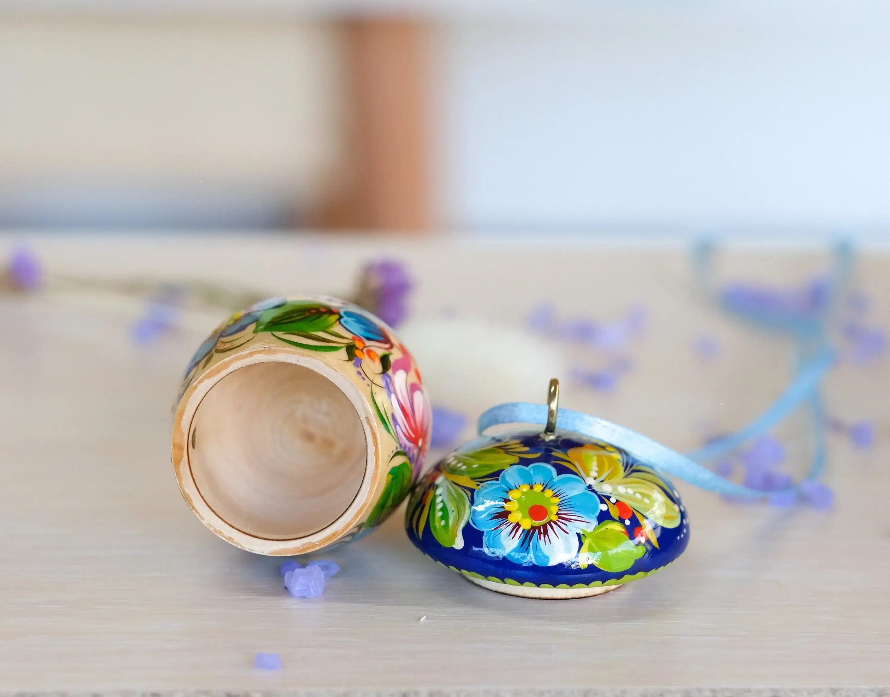 Fillable Hand-painted Wooden Mushroom Easter Ornament