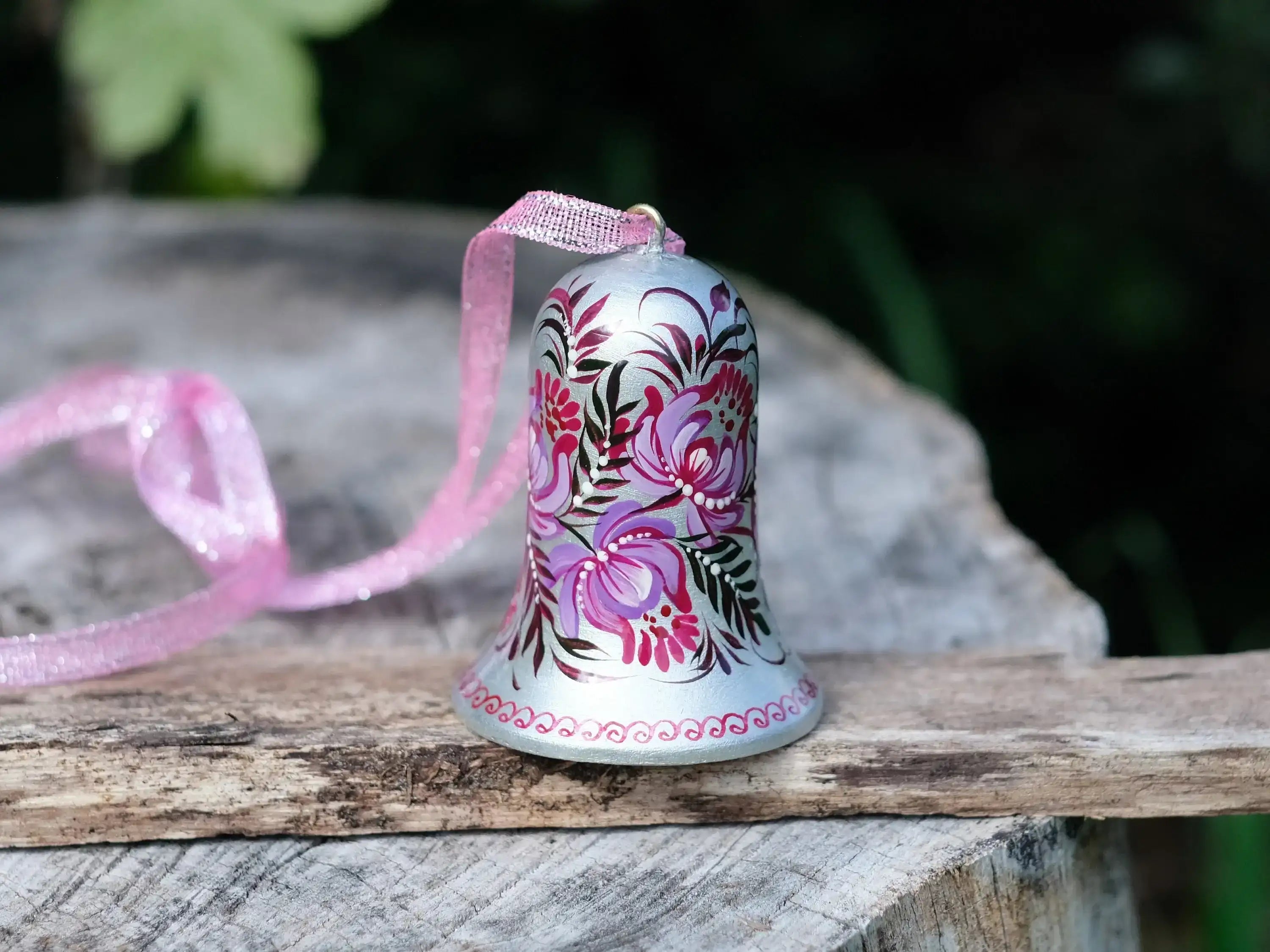 Wooden Easter Bell Ornament Hand-painted with Ukrainian Petrykivka Art