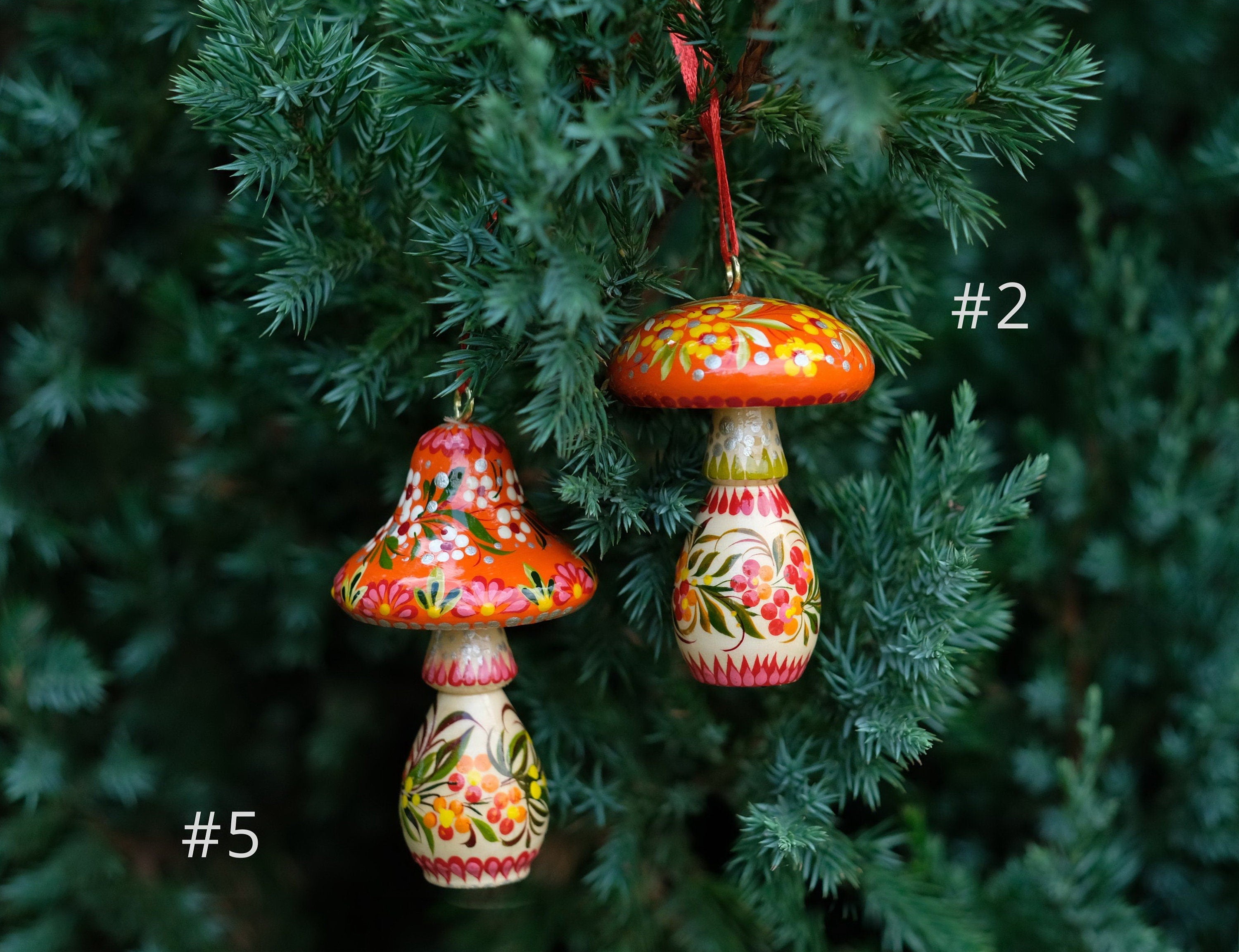 Painted Wooden Mushroom Christmas Ornament