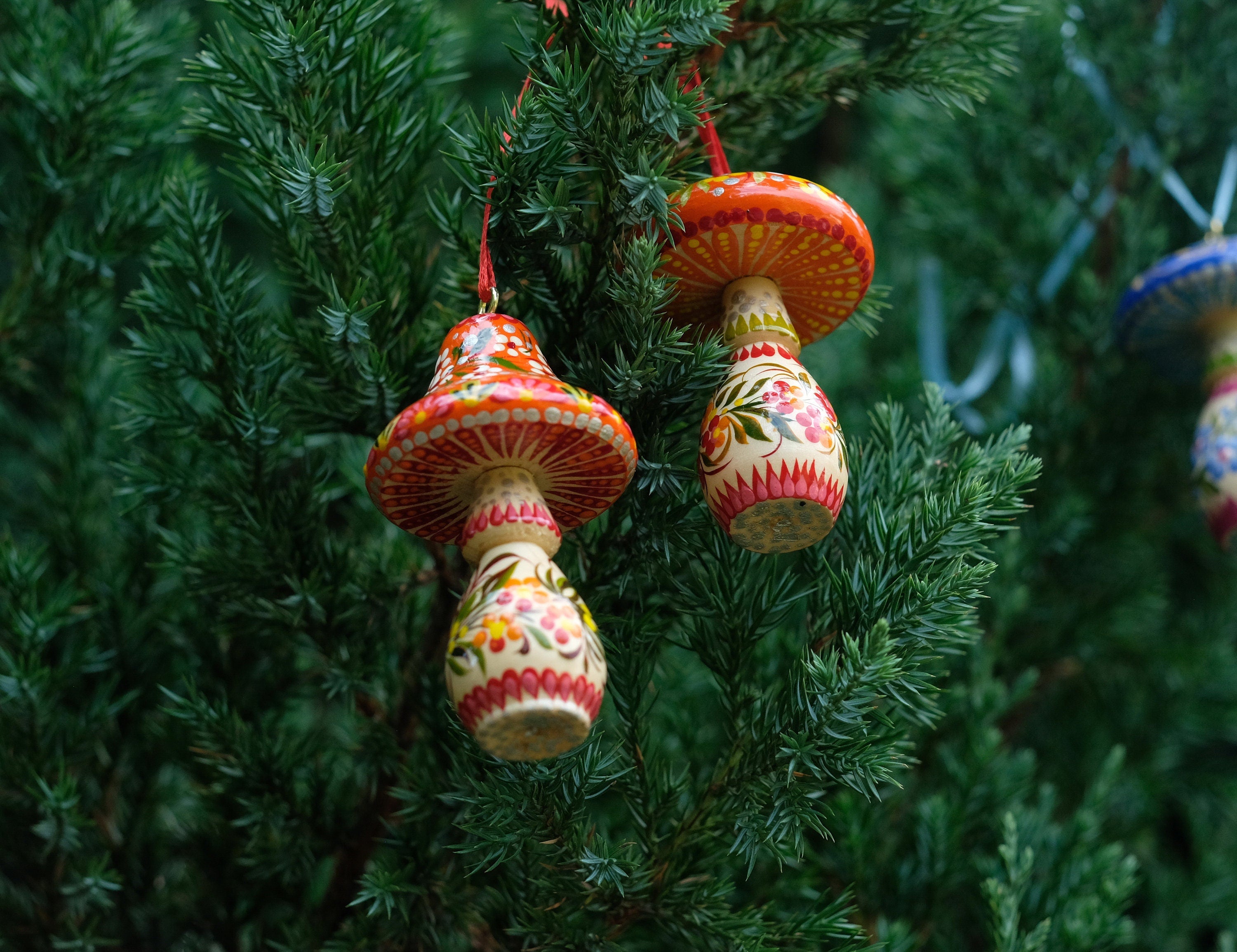 Painted Wooden Mushroom Christmas Ornament