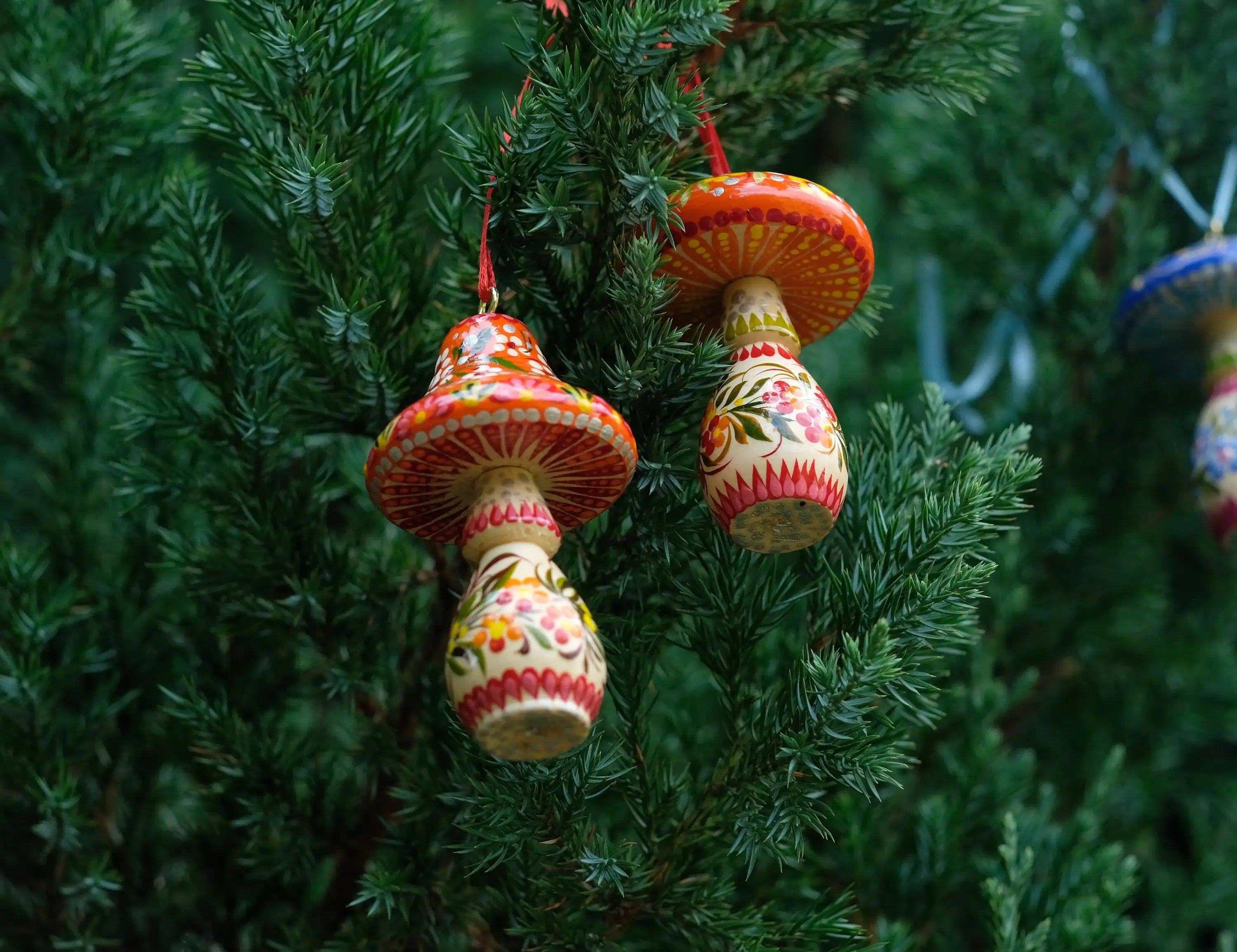 Painted Wooden Mushroom Christmas Ornament