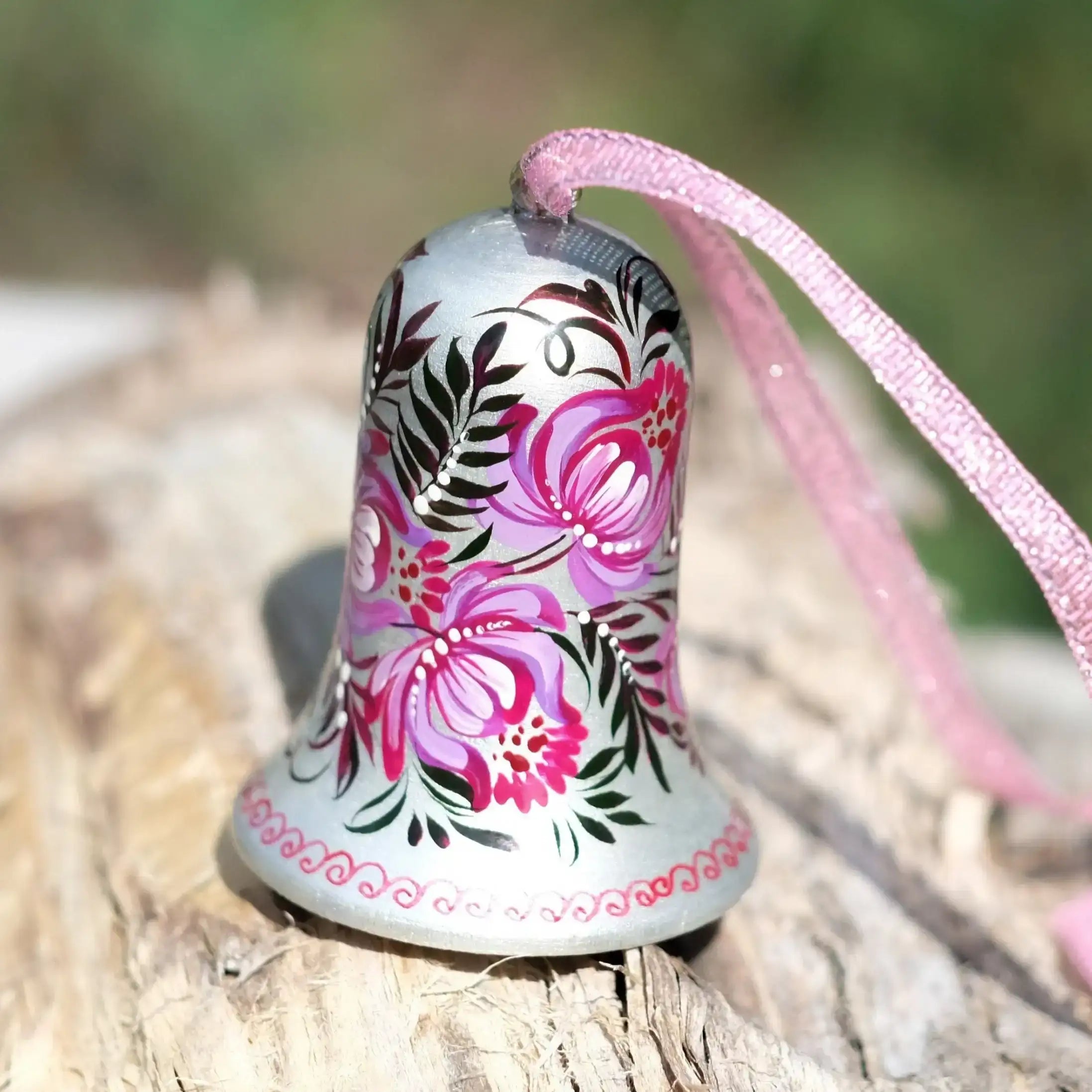 Wooden Easter Bell Ornament Hand-painted with Ukrainian Petrykivka Art