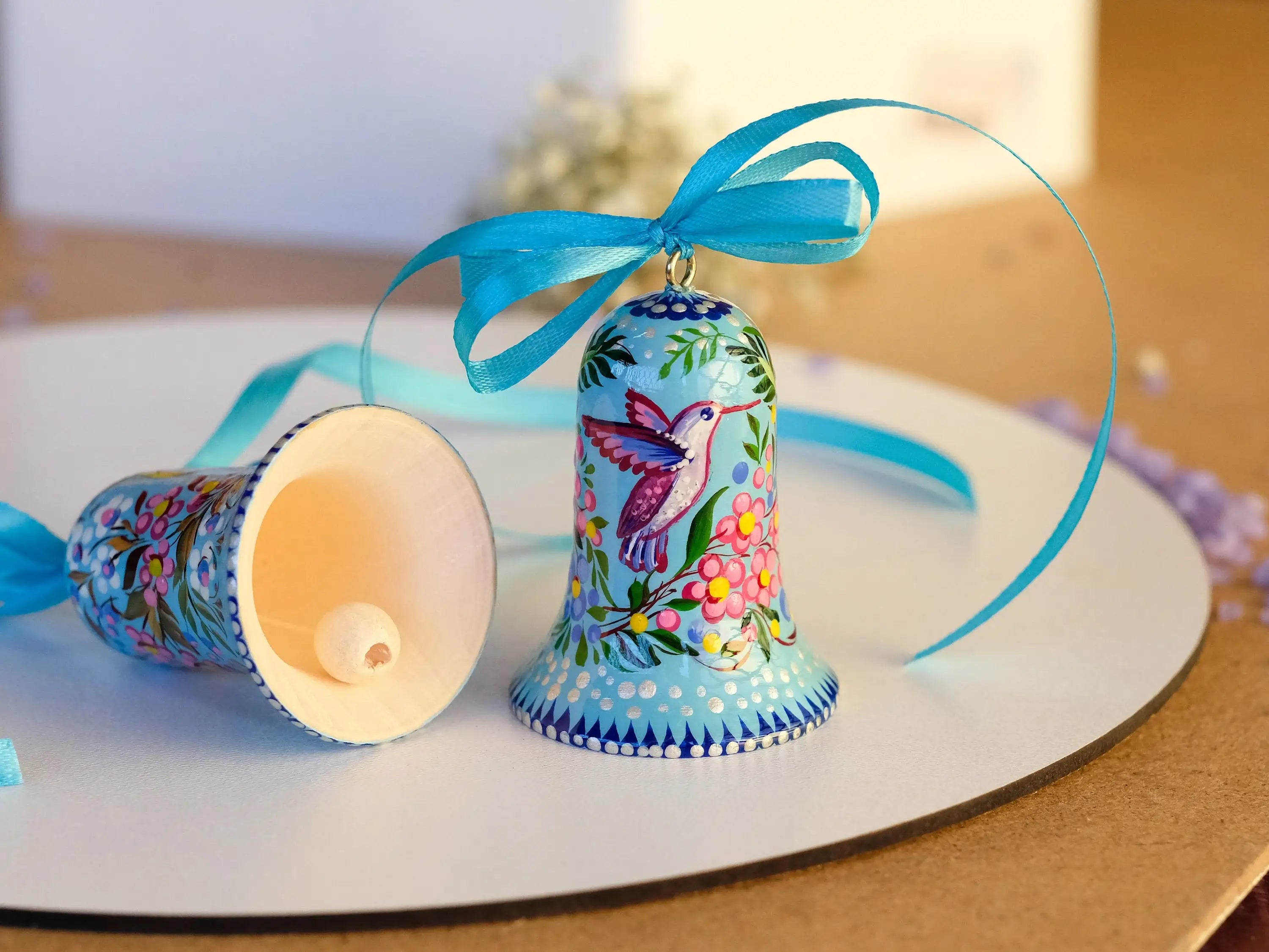 Hand-painted Hummingbird Wooden Bell Ornament