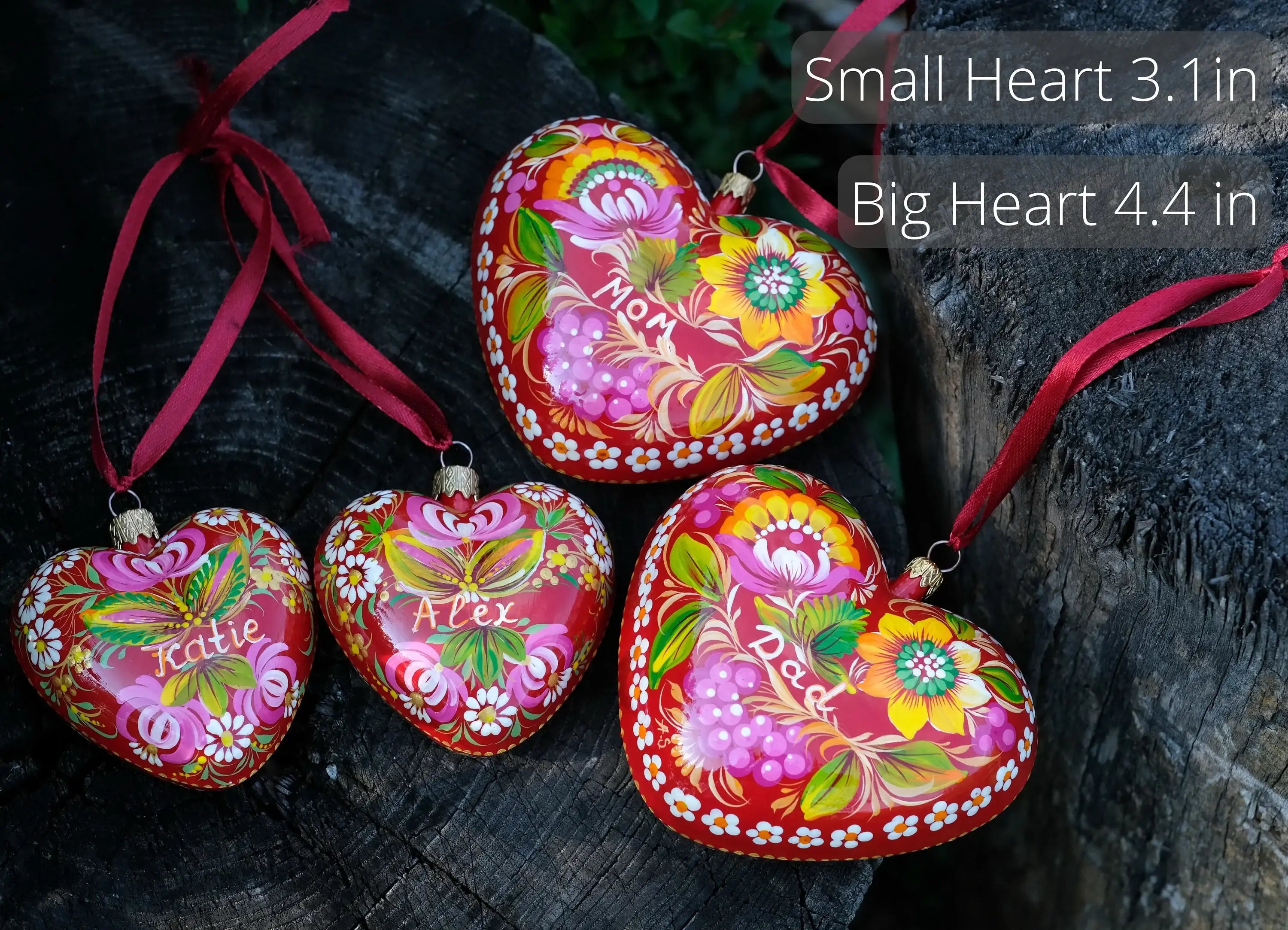 Personalized Heart Family Christmas Ornament Set: 1-20 Family Member Names