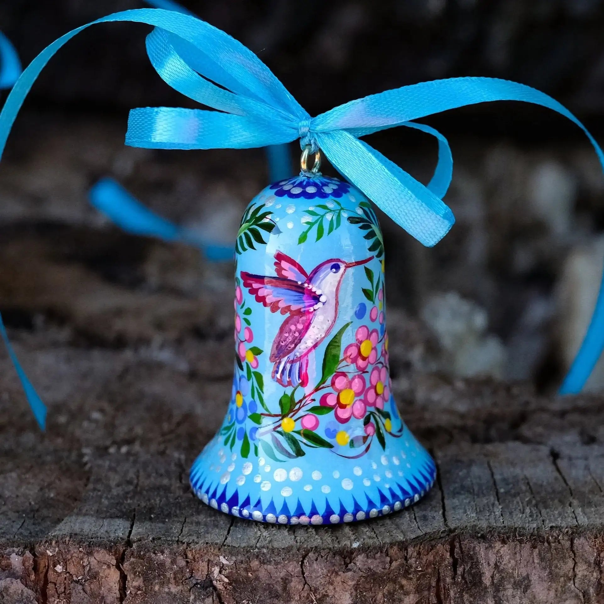 Hand-painted Hummingbird Wooden Bell Ornament