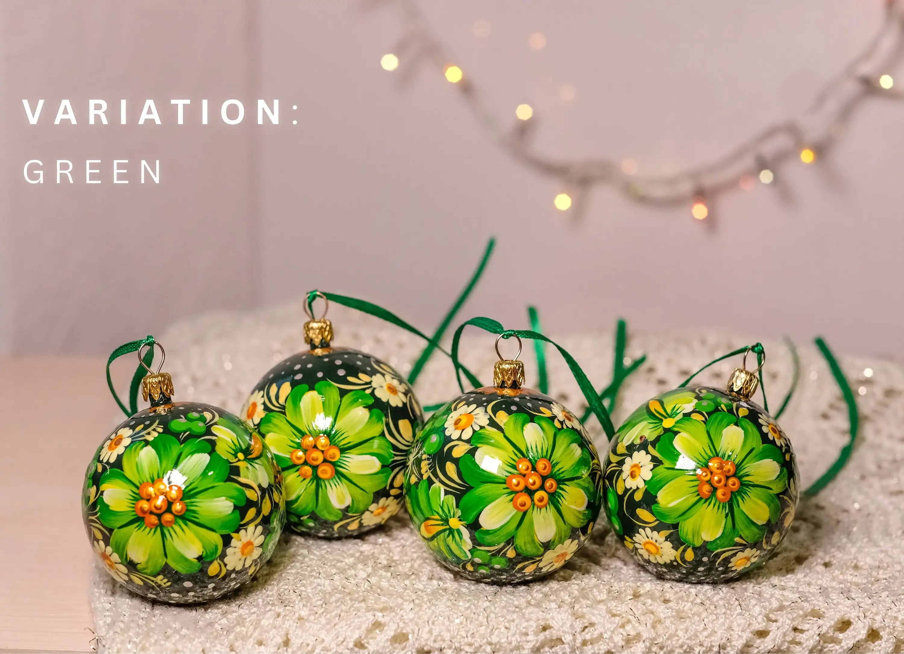 Hand-painted Set of 4 Ukrainian Christmas Ball Ornaments 2.4 in