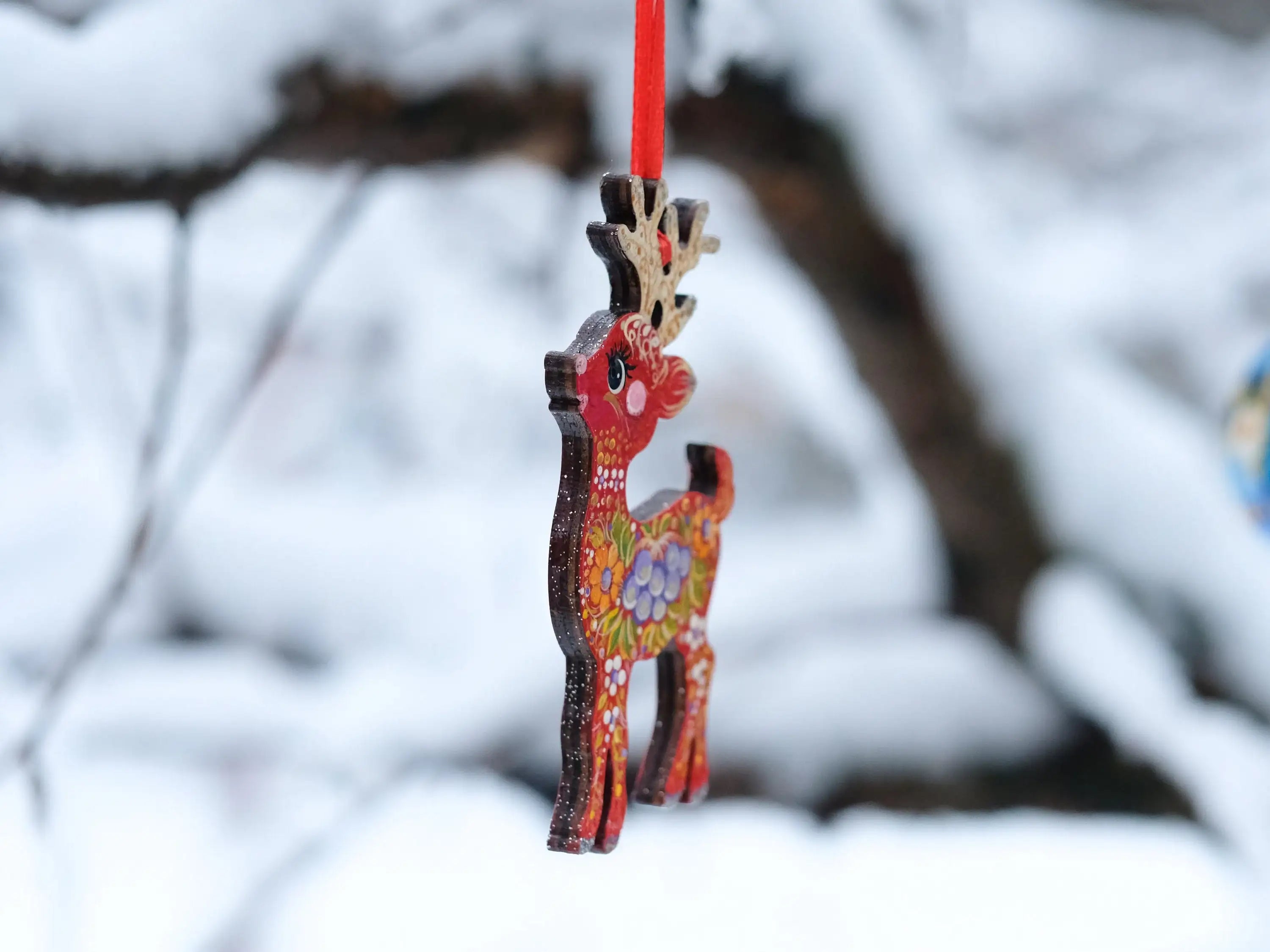 Hand-painted Wooden Deer Christmas Ornament