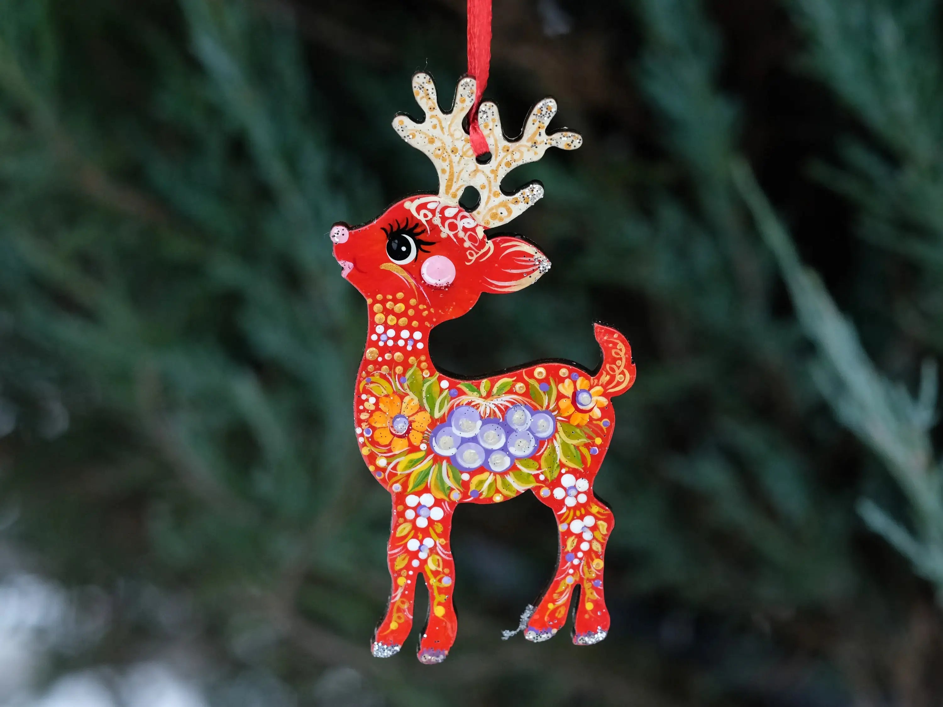Hand-painted Wooden Deer Christmas Ornament