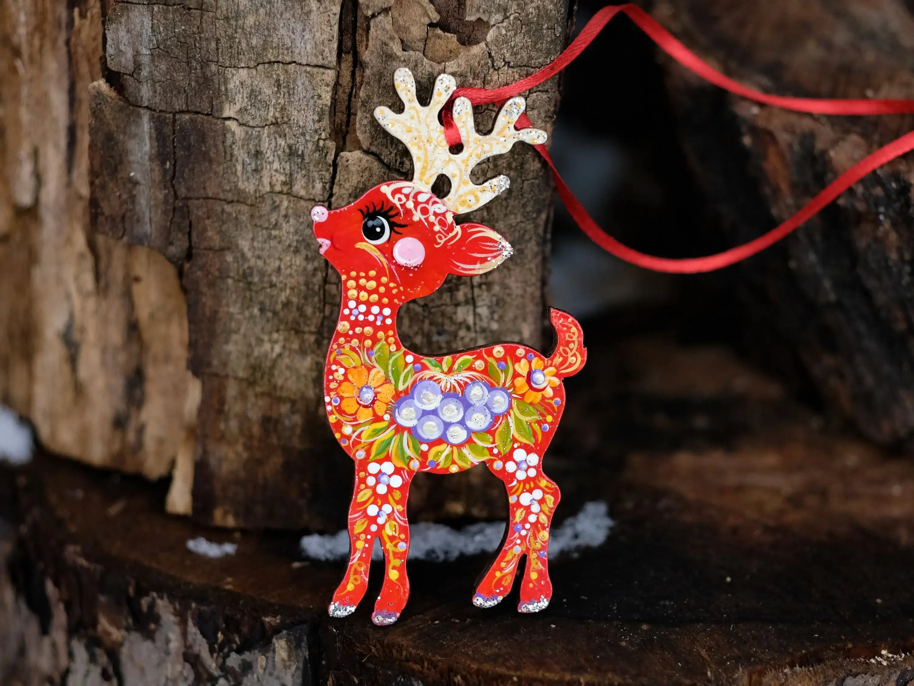 Hand-painted Wooden Deer Christmas Ornament