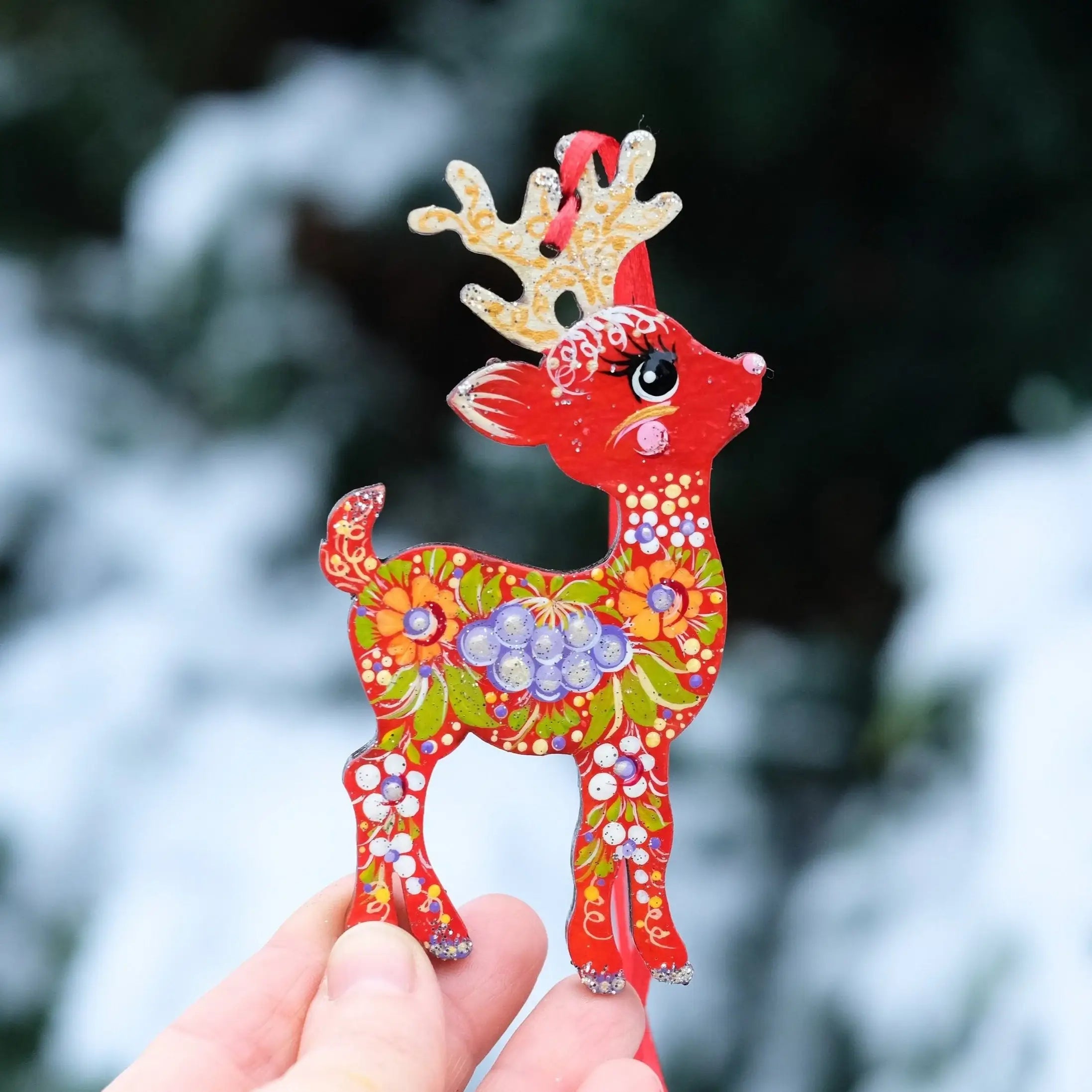 Hand-painted Wooden Deer Christmas Ornament