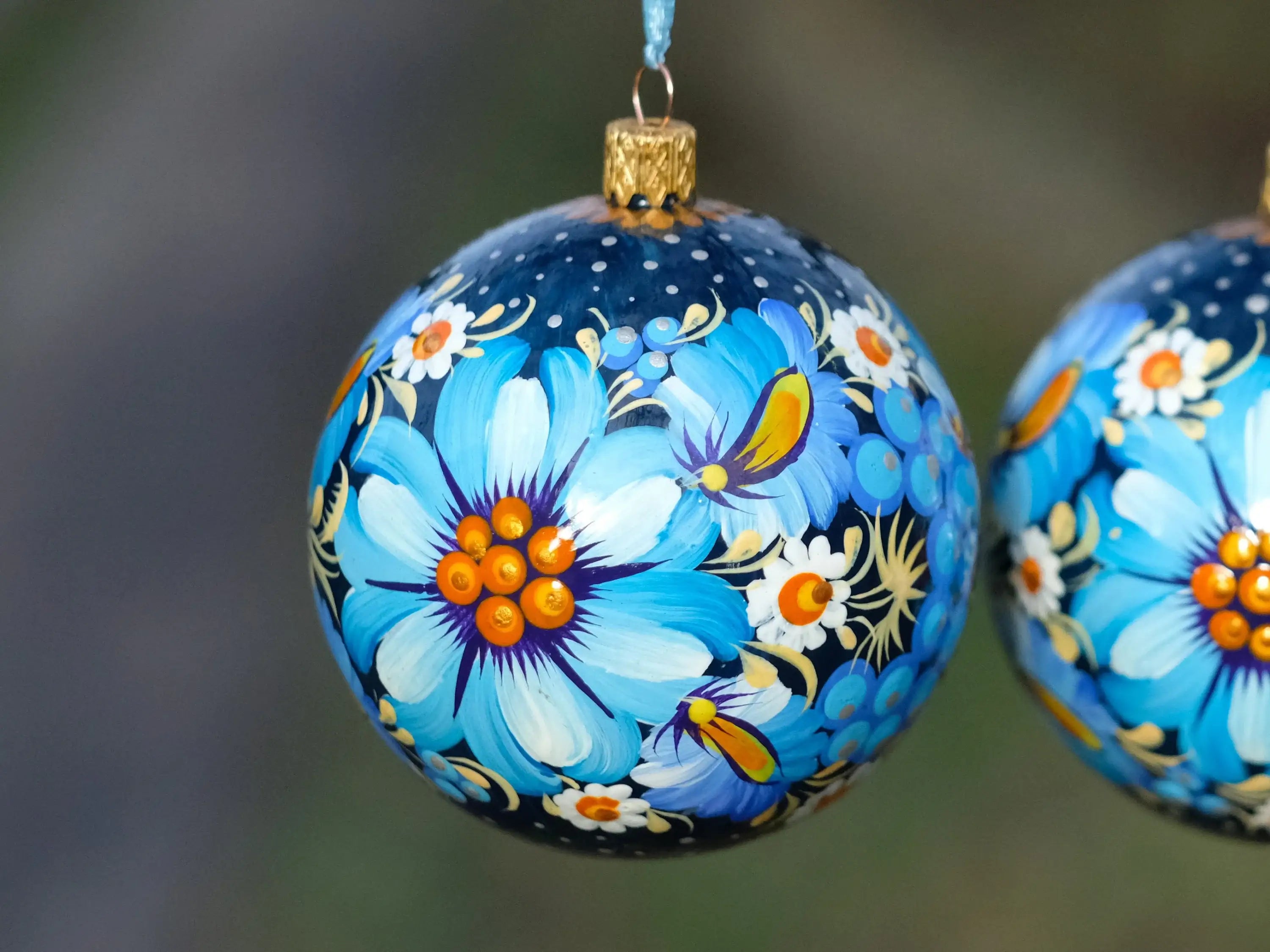 Painted Blue Flower Christmas Ornament