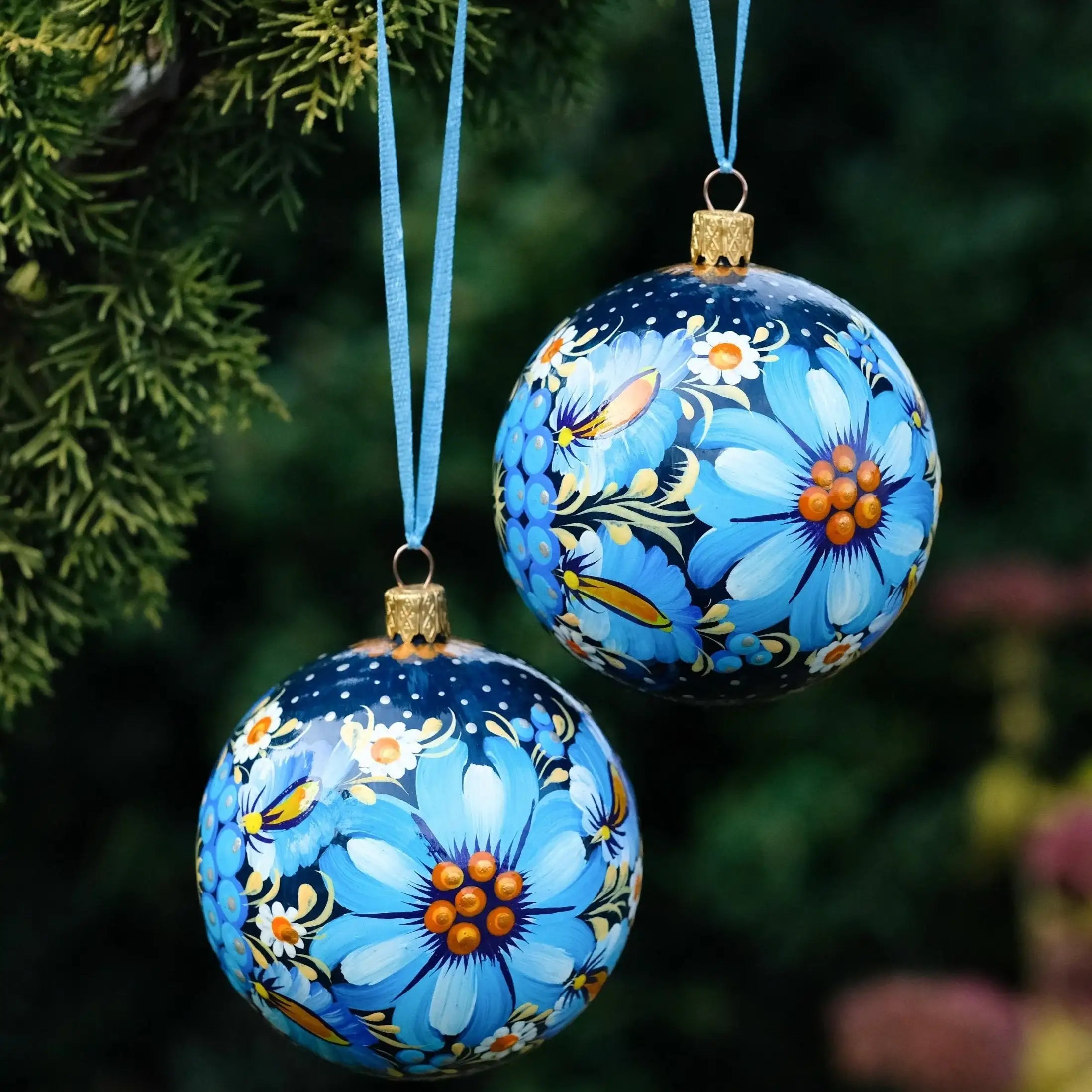 Painted Blue Flower Christmas Ornament