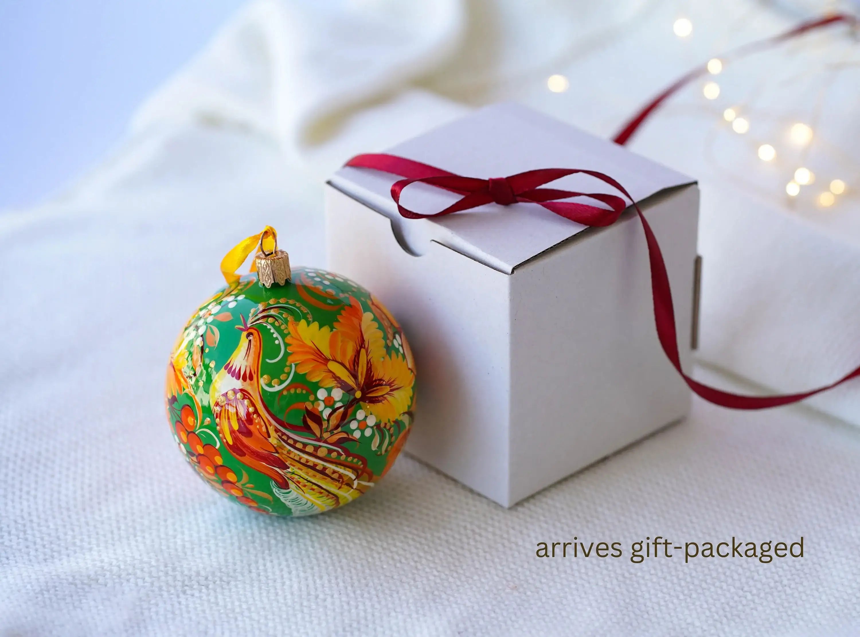 Painted Fairy Bird Green Christmas Ornament Ball 3.14 in