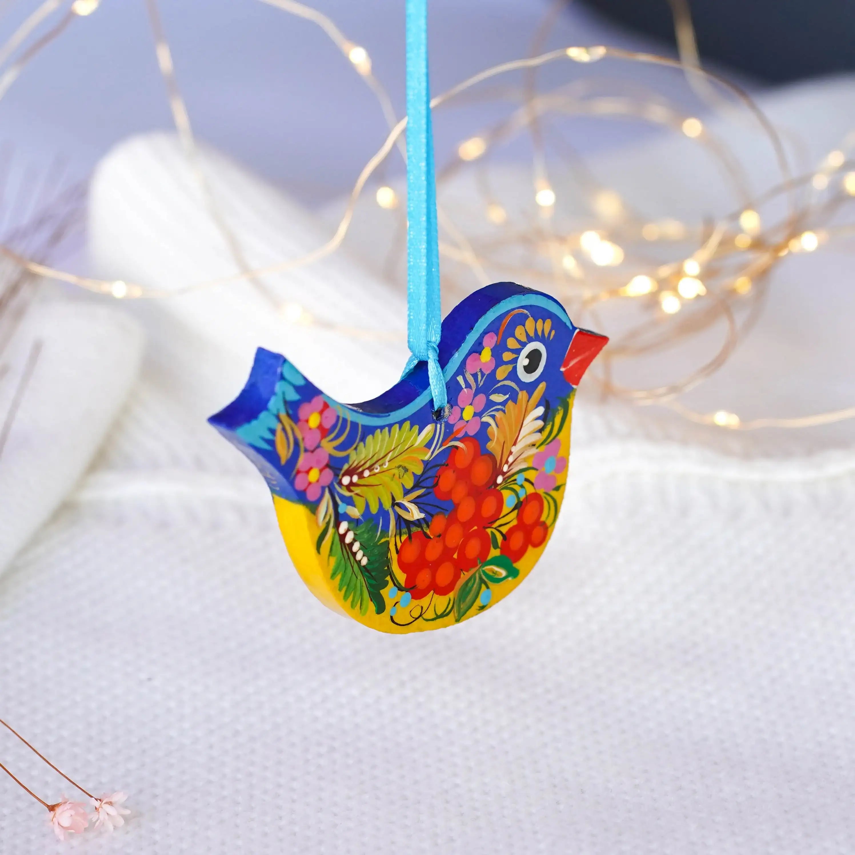 Painted Ukrainian Bird Christmas Ornament Wooden