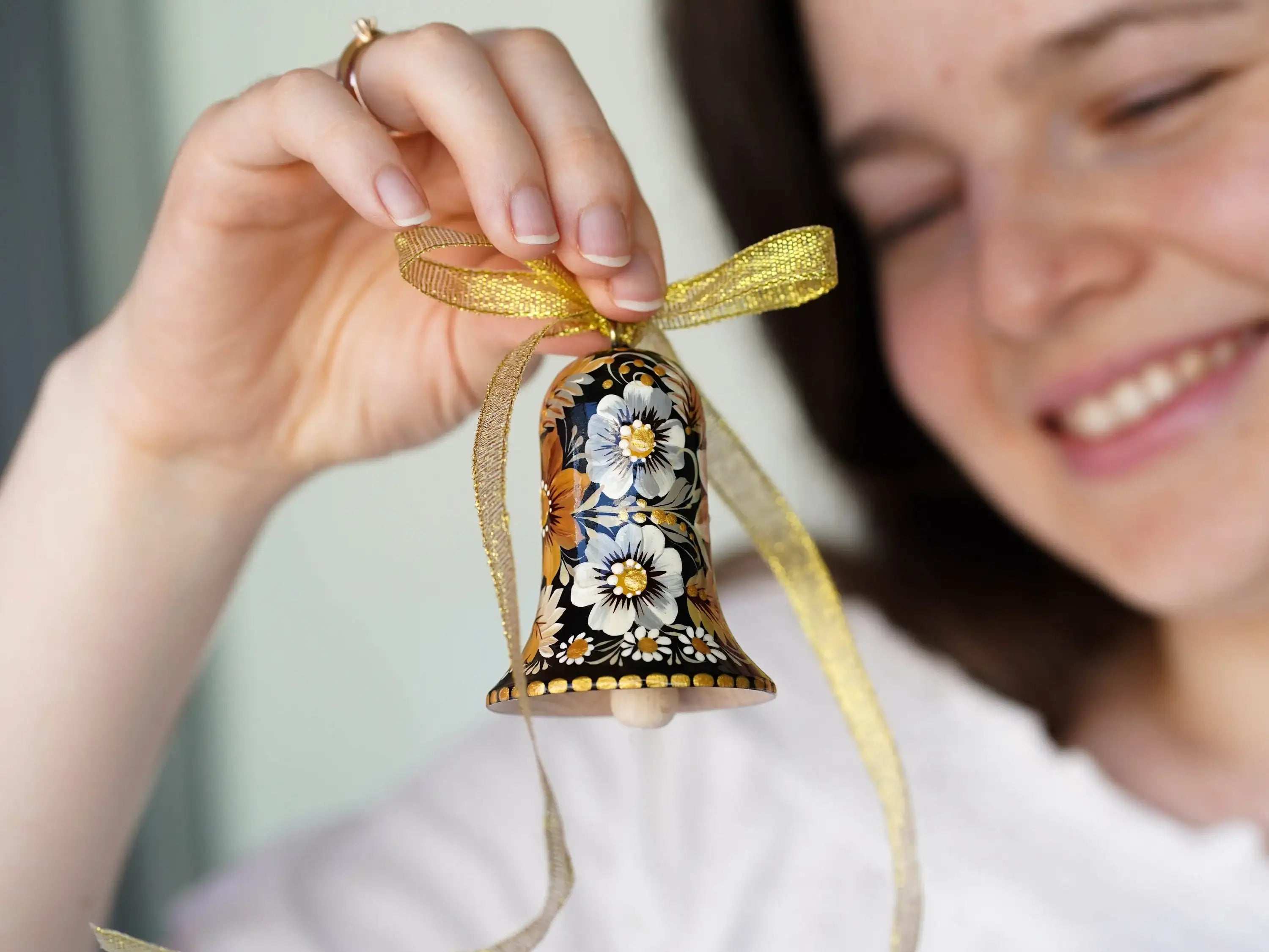 Hand-painted Wooden Bell Easter Ornament