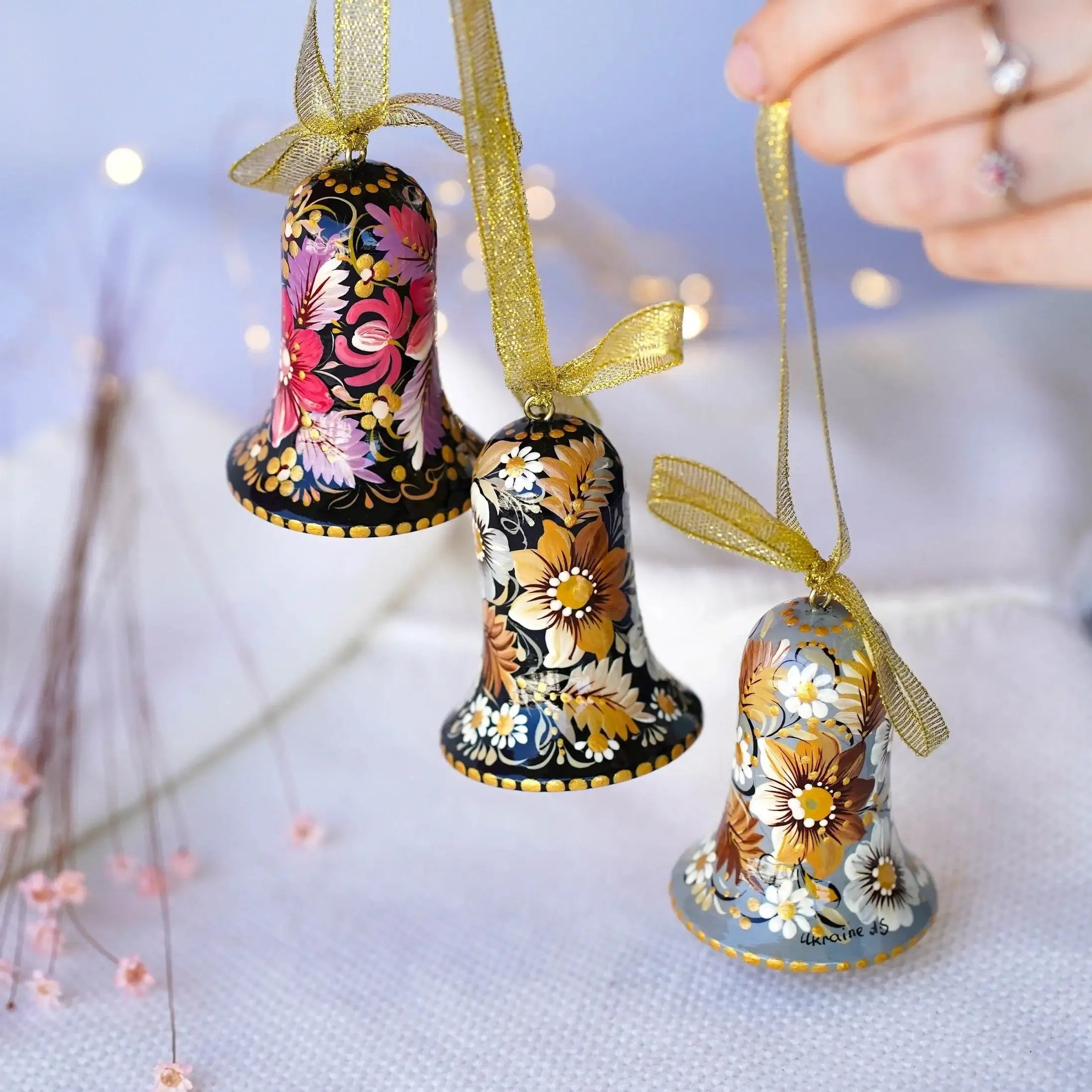 Painted Wooden Set of 3 Personalized Easter Bell Ornaments