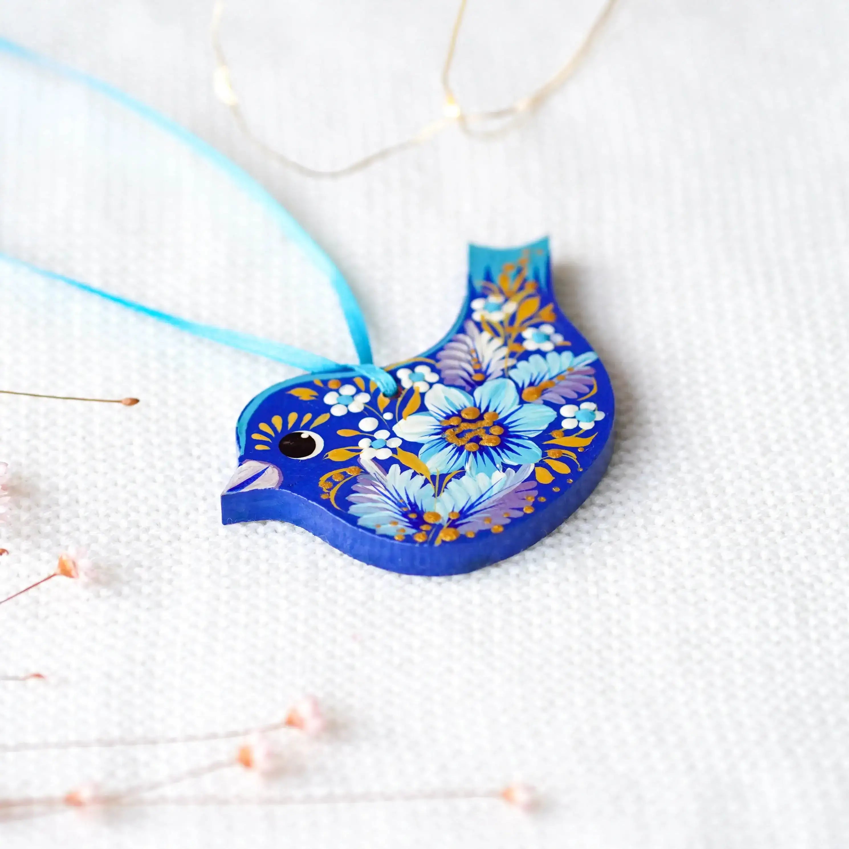 Painted Wooden Bird Christmas Ornament