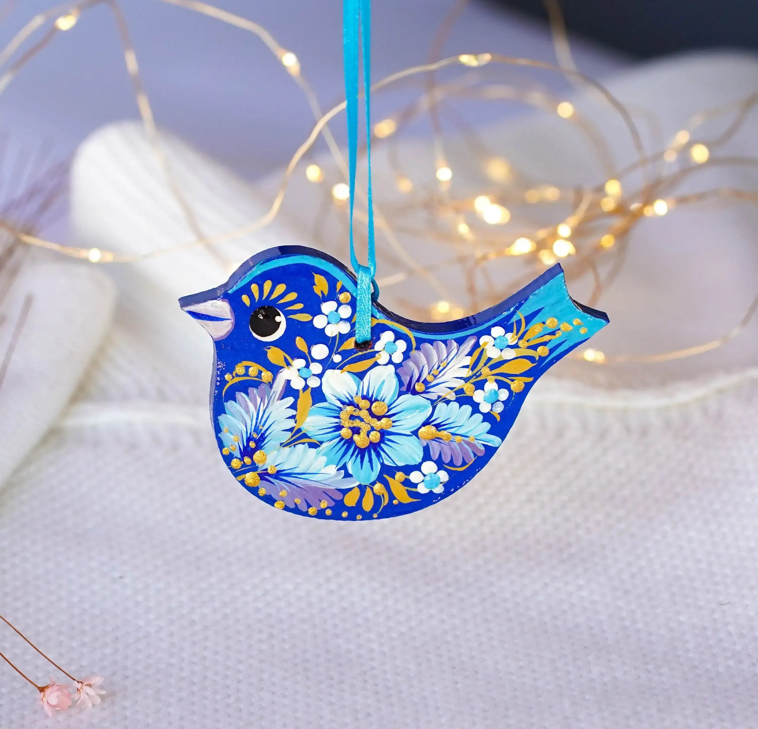Painted Wooden Bird Christmas Ornament