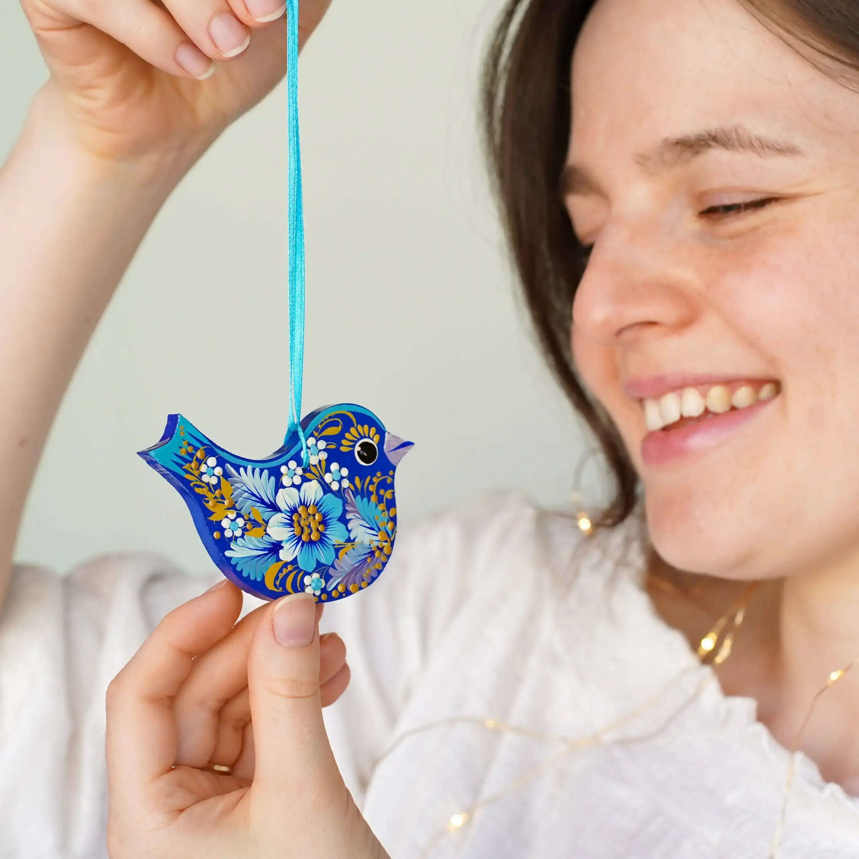 Painted Wooden Bird Christmas Ornament