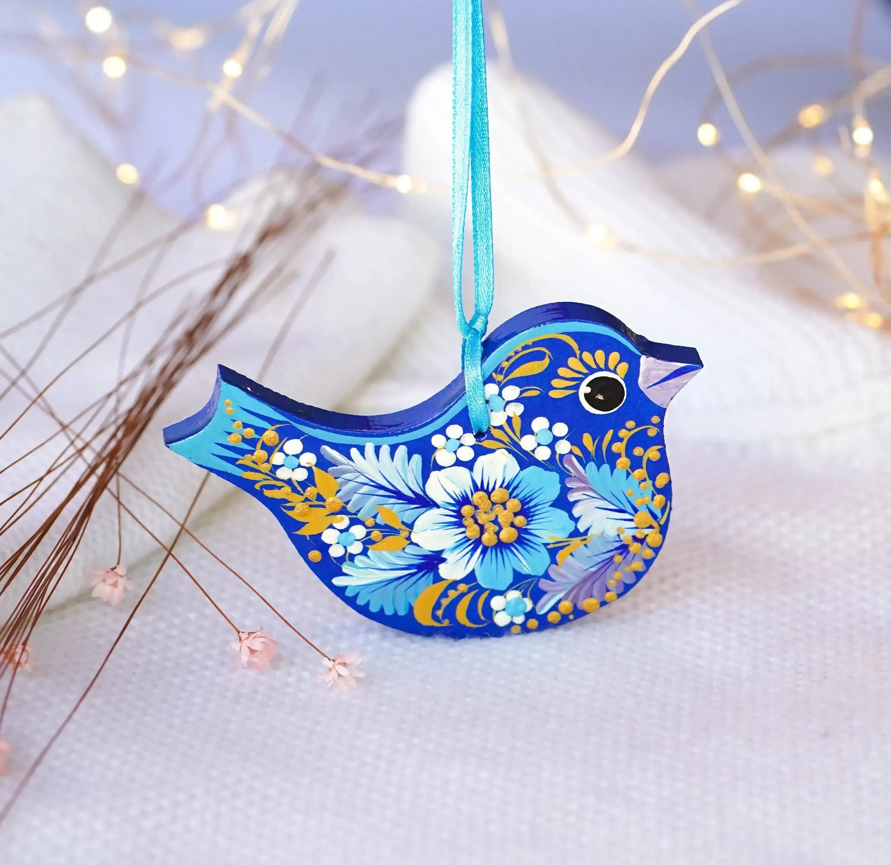 Painted Wooden Bird Christmas Ornament